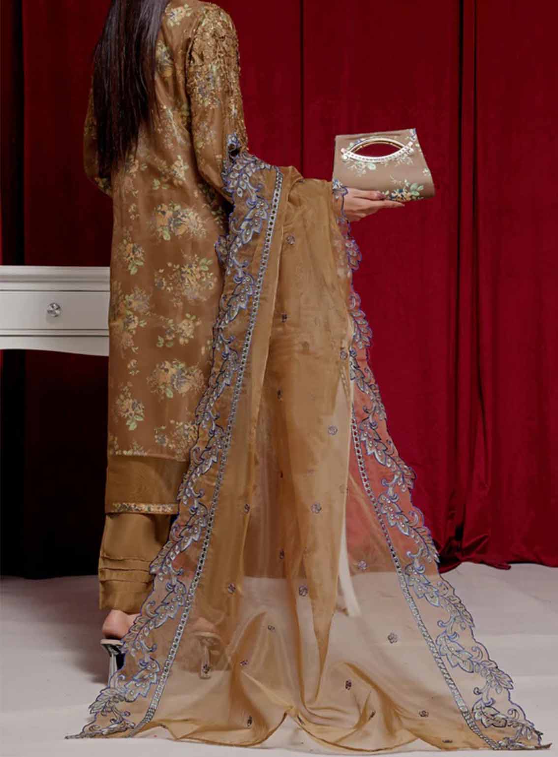 Alyana By Pak Fabrics Embroidered Organza Semi Stitched 3 Piece Suit PF25LEO EAT-444 Alyana By Pak Fabrics Embroidered Organza Semi Stitched 3 Piece Suit PF25LEO EAT-444