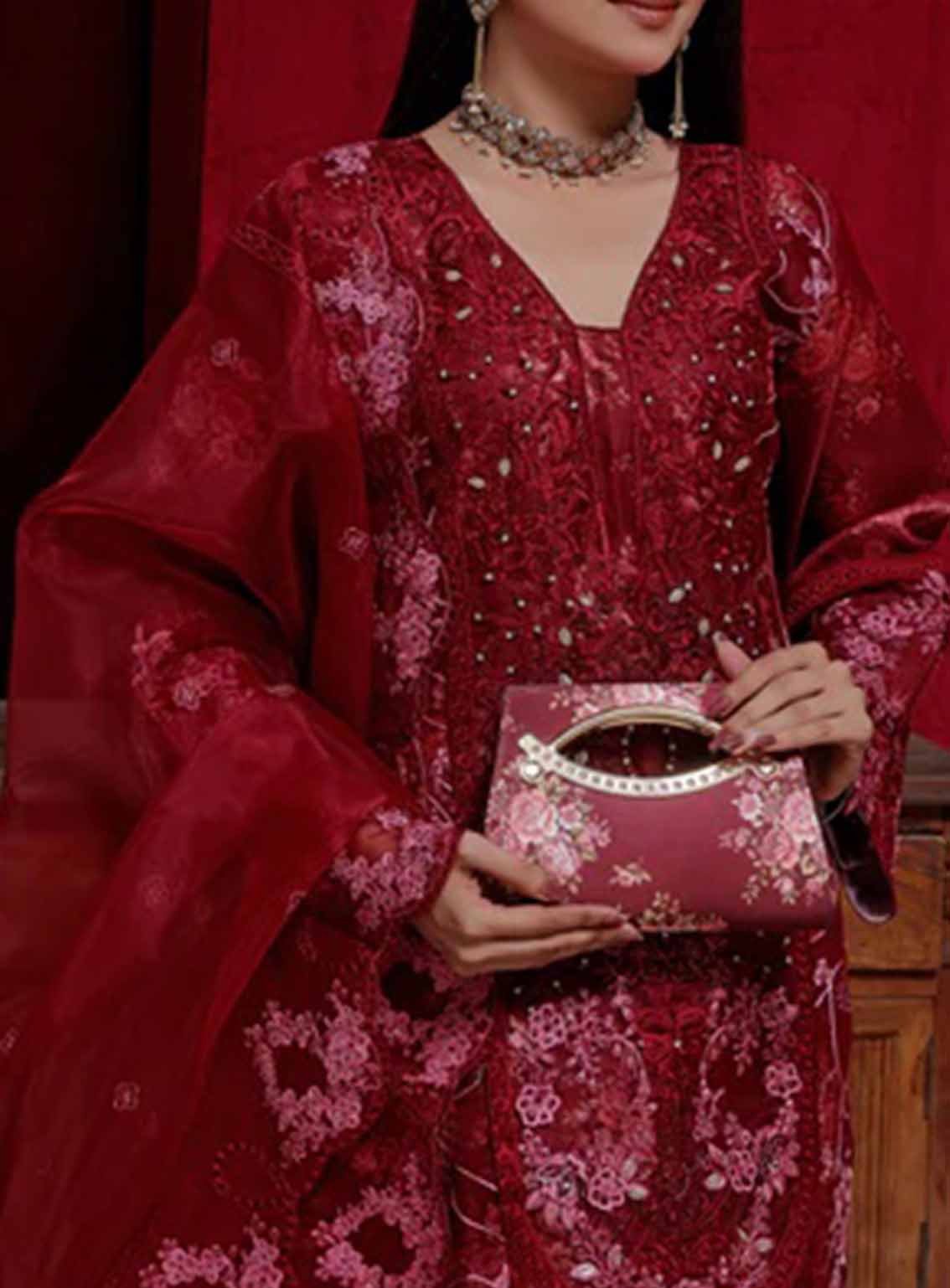 Alyana By Pak Fabrics Embroidered Organza Semi Stitched 3 Piece Suit PF25LEO EAT-445 Alyana By Pak Fabrics Embroidered Organza Semi Stitched 3 Piece Suit PF25LEO EAT-445