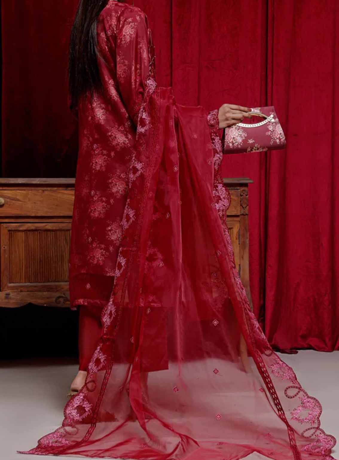 Alyana By Pak Fabrics Embroidered Organza Semi Stitched 3 Piece Suit PF25LEO EAT-445 Alyana By Pak Fabrics Embroidered Organza Semi Stitched 3 Piece Suit PF25LEO EAT-445