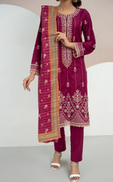 Anmol By VS Textile Embroidered Cotton 3 Piece Unstitched Suit VS24A ECV2-1011