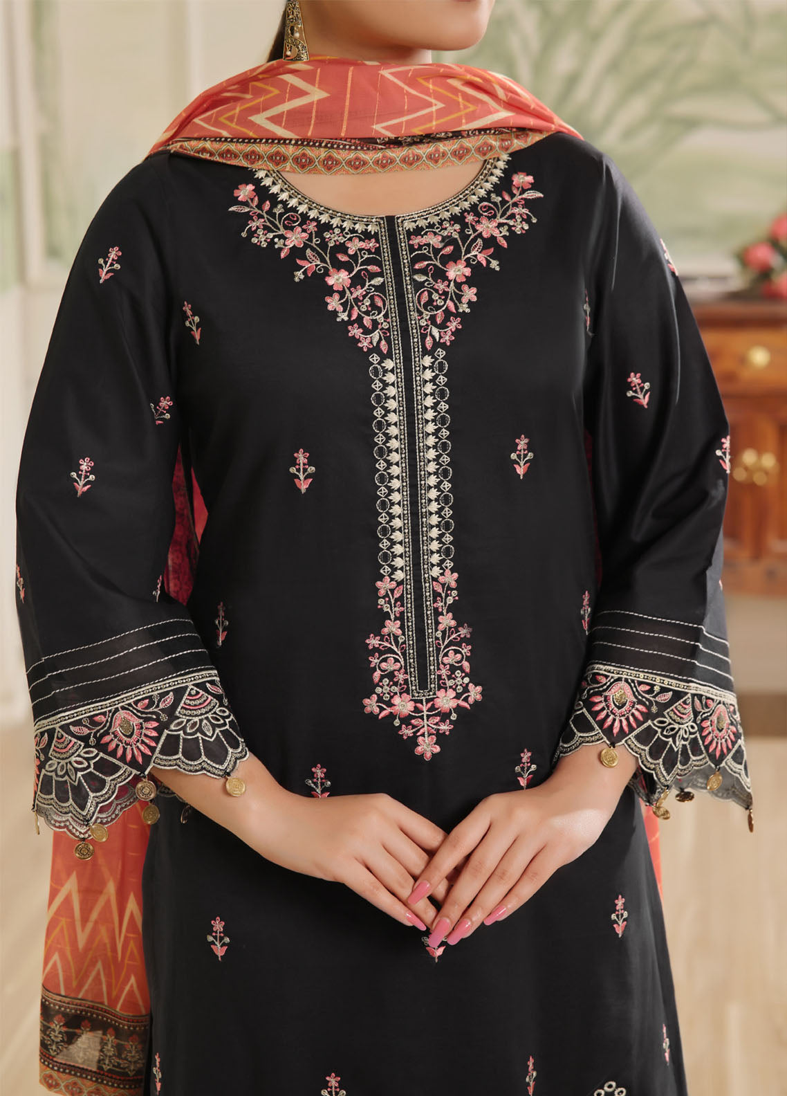 Anmol By VS Textile Embroidered Lawn With Fancy Zari Dupatta 3 Piece Unstitched Suit VS24AELFZD D-1010 Anmol By VS Textile Embroidered Lawn With Fancy Zari Dupatta 3 Piece Unstitched Suit VS24AELFZD D-1010