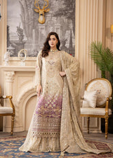 Areesha Luxury Embroidered Organza 3 Piece Unstitched Suit ARE25LC D-01 IVORY VIOLET