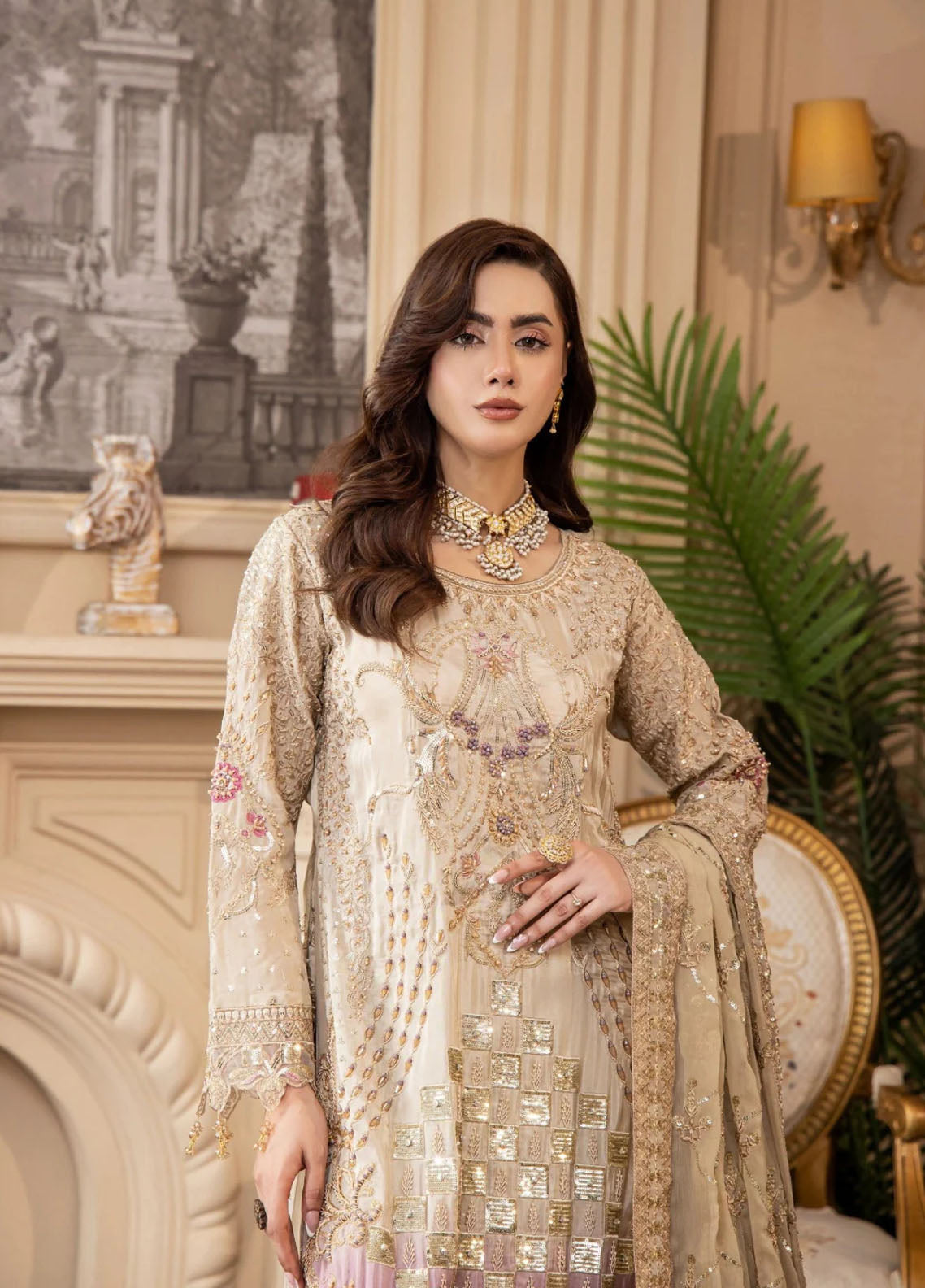 Areesha Luxury Embroidered Organza 3 Piece Unstitched Suit ARE25LC D-01 IVORY VIOLET Areesha Luxury Embroidered Organza 3 Piece Unstitched Suit ARE25LC D-01 IVORY VIOLET