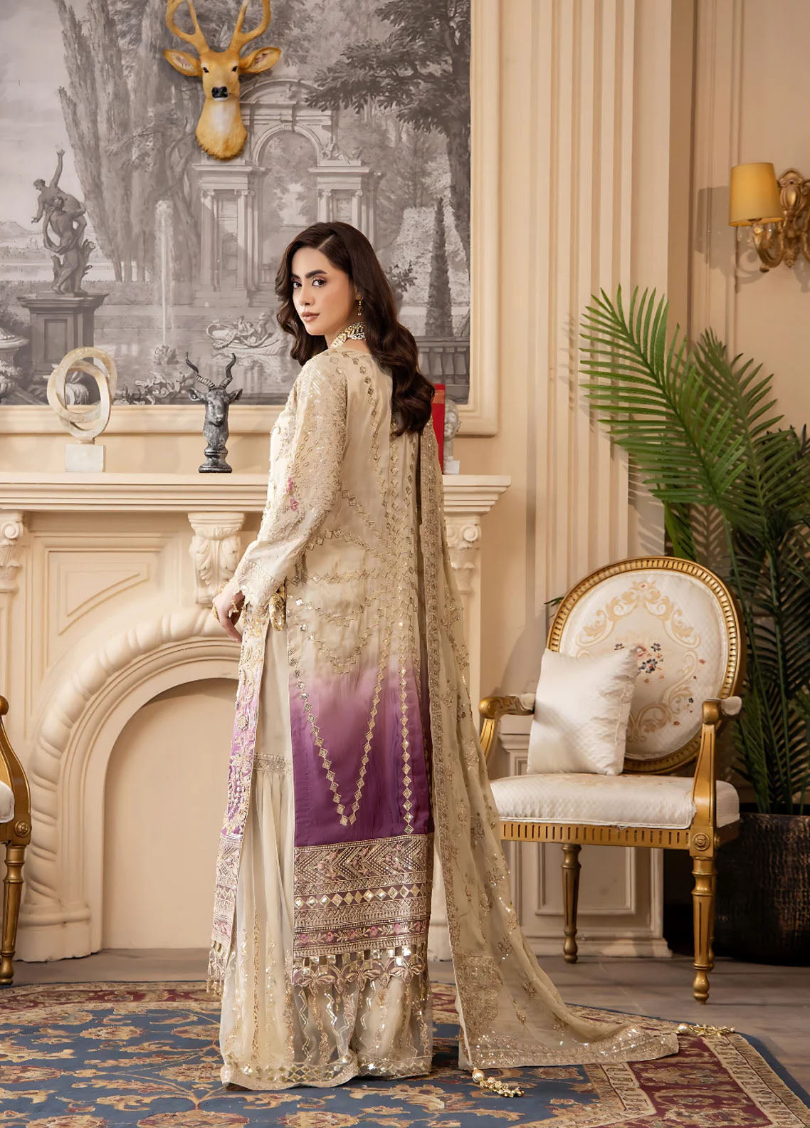 Areesha Luxury Embroidered Organza 3 Piece Unstitched Suit ARE25LC D-01 IVORY VIOLET Areesha Luxury Embroidered Organza 3 Piece Unstitched Suit ARE25LC D-01 IVORY VIOLET