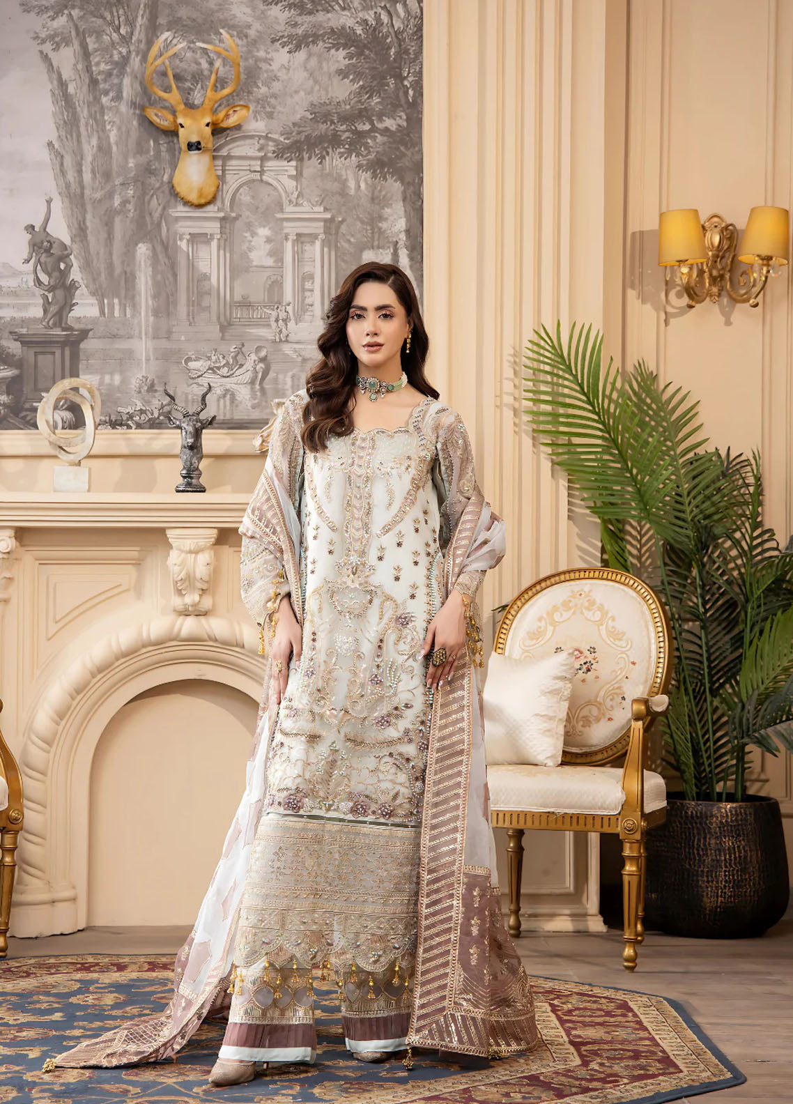 Areesha Luxury Embroidered Organza 3 Piece Unstitched Suit ARE25LC D-03 PEARL ORCHID Areesha Luxury Embroidered Organza 3 Piece Unstitched Suit ARE25LC D-03 PEARL ORCHID