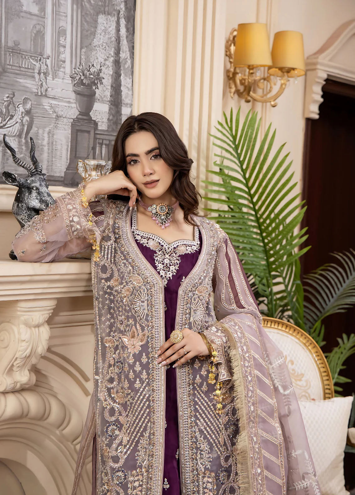 Areesha Luxury Embroidered Organza 3 Piece Unstitched Suit ARE25LC D-04 ROYAL LILAC Areesha Luxury Embroidered Organza 3 Piece Unstitched Suit ARE25LC D-04 ROYAL LILAC