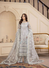 Areesha Luxury Embroidered Organza 3 Piece Unstitched Suit ARE25LC D-08 PLATINUM GLOW