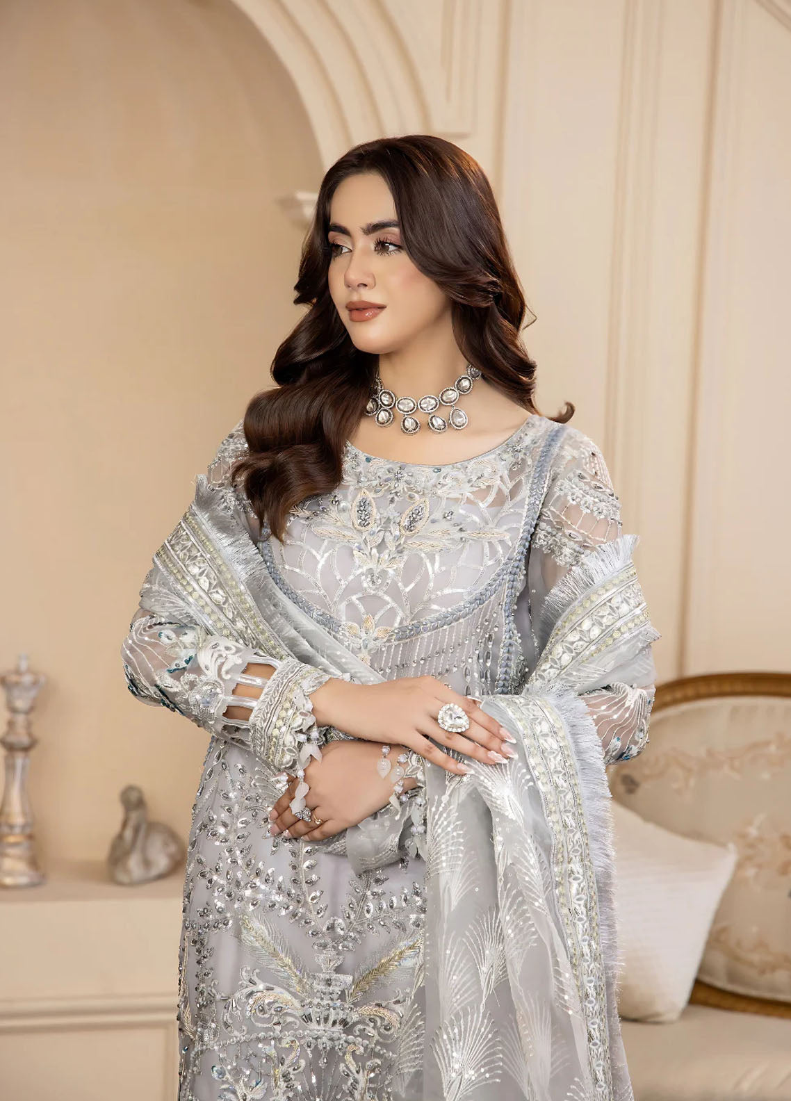 Areesha Luxury Embroidered Organza 3 Piece Unstitched Suit ARE25LC D-08 PLATINUM GLOW Areesha Luxury Embroidered Organza 3 Piece Unstitched Suit ARE25LC D-08 PLATINUM GLOW