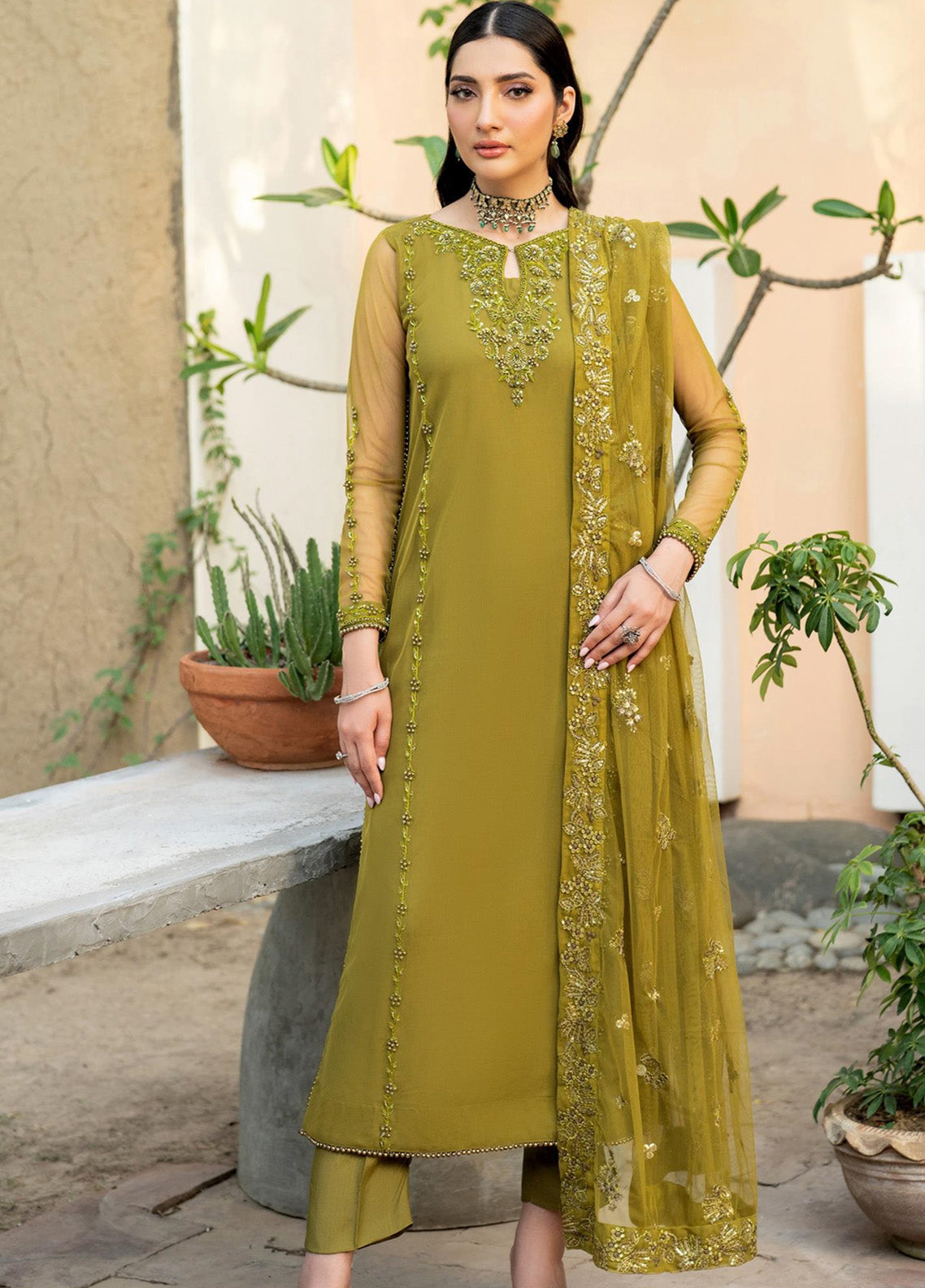 Arzou By Zarif Embroidered Chiffon 3 Piece Unstitched Suit ZF25AF D-HW-06 JEAN Arzou By Zarif Embroidered Chiffon 3 Piece Unstitched Suit ZF25AF D-HW-06 JEAN