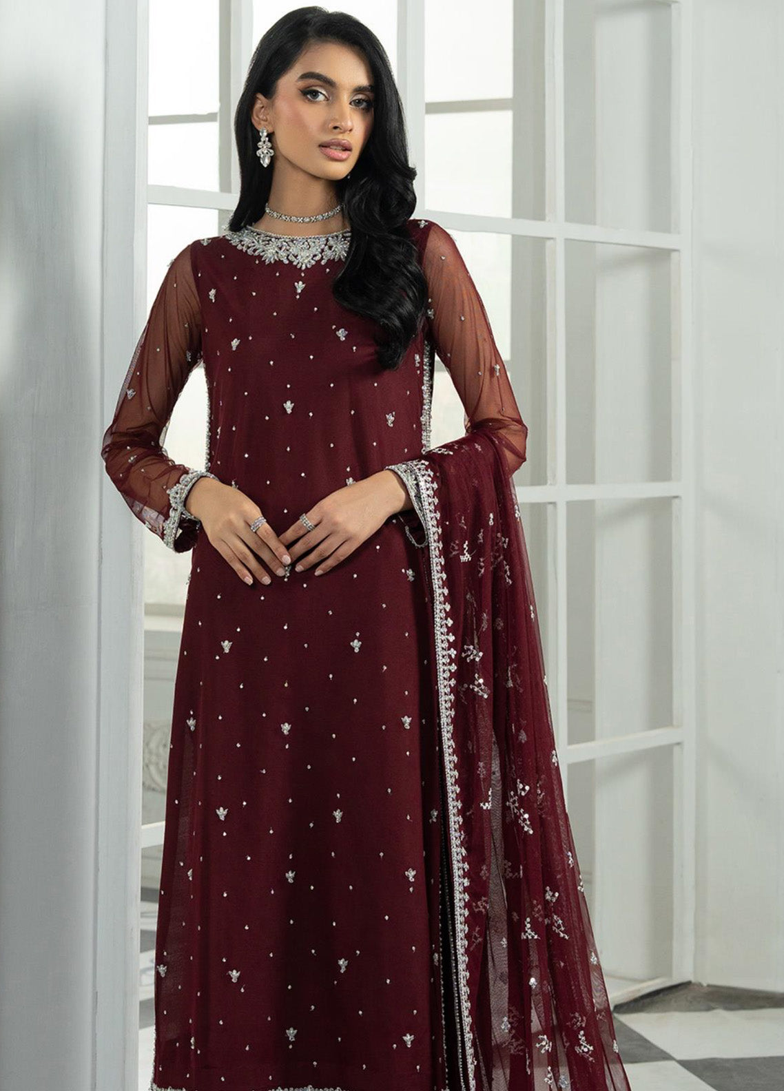 Arzou By Zarif Embroidered Net 3 Piece Unstitched Suit ZF25AF D-HW-04 SOLENA Arzou By Zarif Embroidered Net 3 Piece Unstitched Suit ZF25AF D-HW-04 SOLENA
