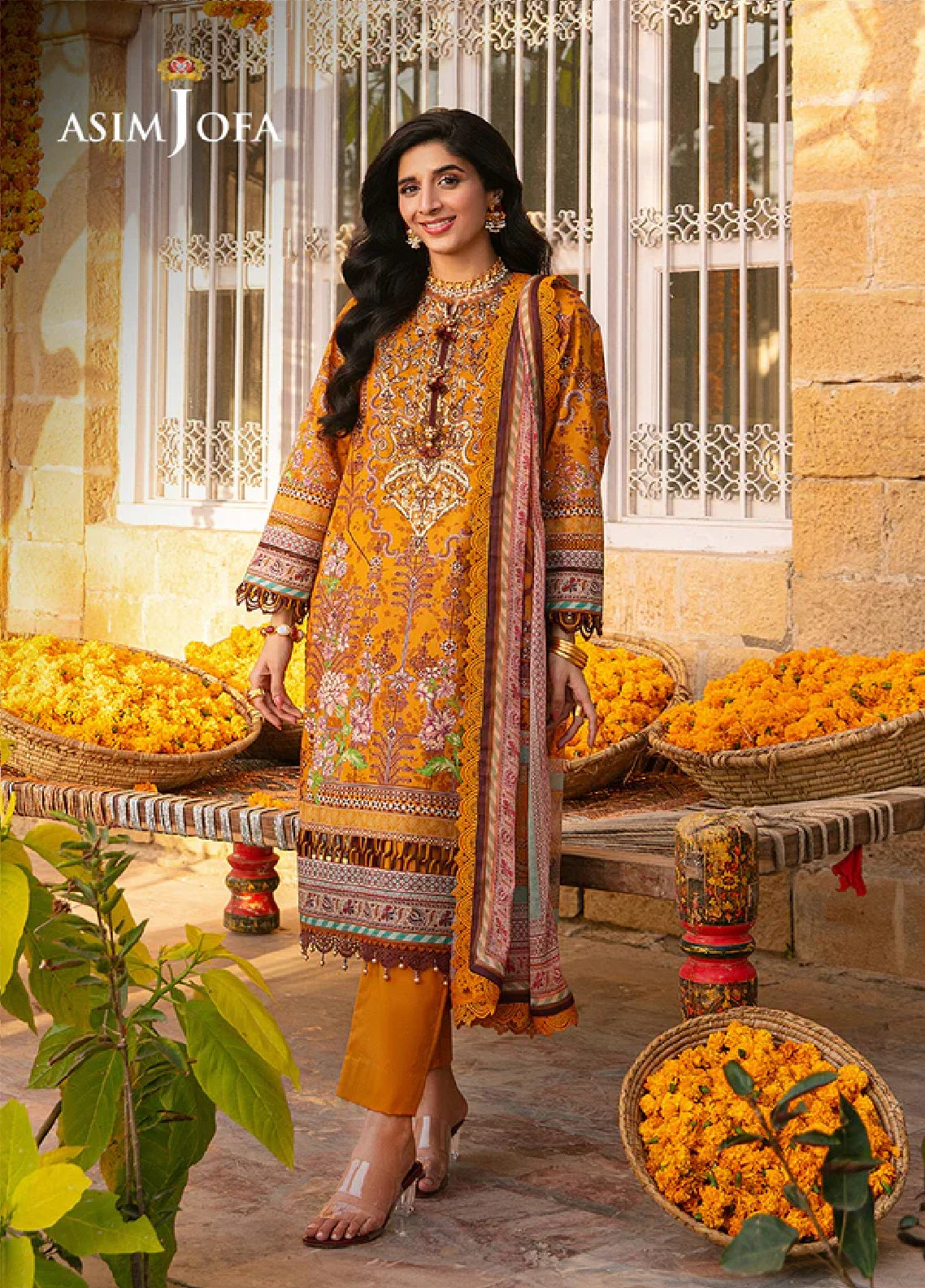Asim Jofa Embroidered Lawn 3 Piece Unstitched Suit AJ25EL AJAR-15 Asim Jofa Embroidered Lawn 3 Piece Unstitched Suit AJ25EL AJAR-15