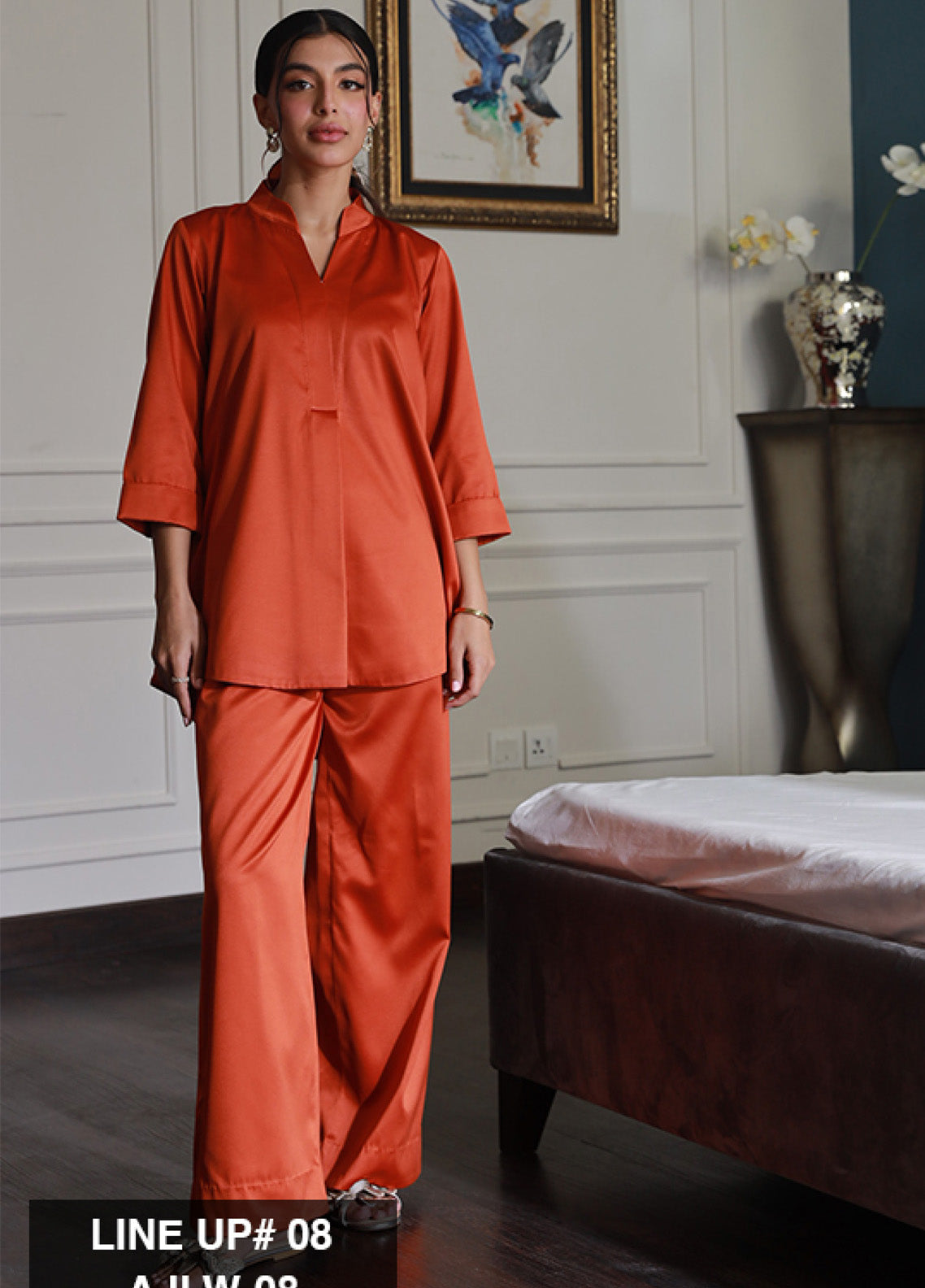 Asim Jofa Lounge Wear Satin Silk 2 Piece Stitched Suit AJ24LW AJLW-08 Asim Jofa Lounge Wear Satin Silk 2 Piece Stitched Suit AJ24LW AJLW-08