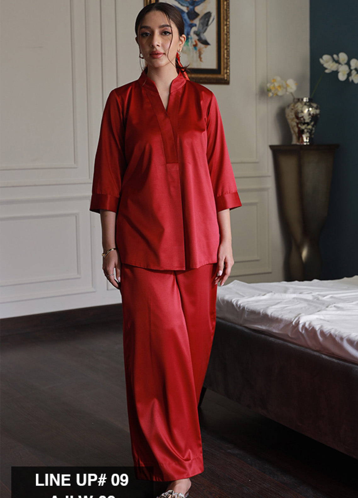 Asim Jofa Lounge Wear Satin Silk 2 Piece Stitched Suit AJ24LW AJLW-09 Asim Jofa Lounge Wear Satin Silk 2 Piece Stitched Suit AJ24LW AJLW-09