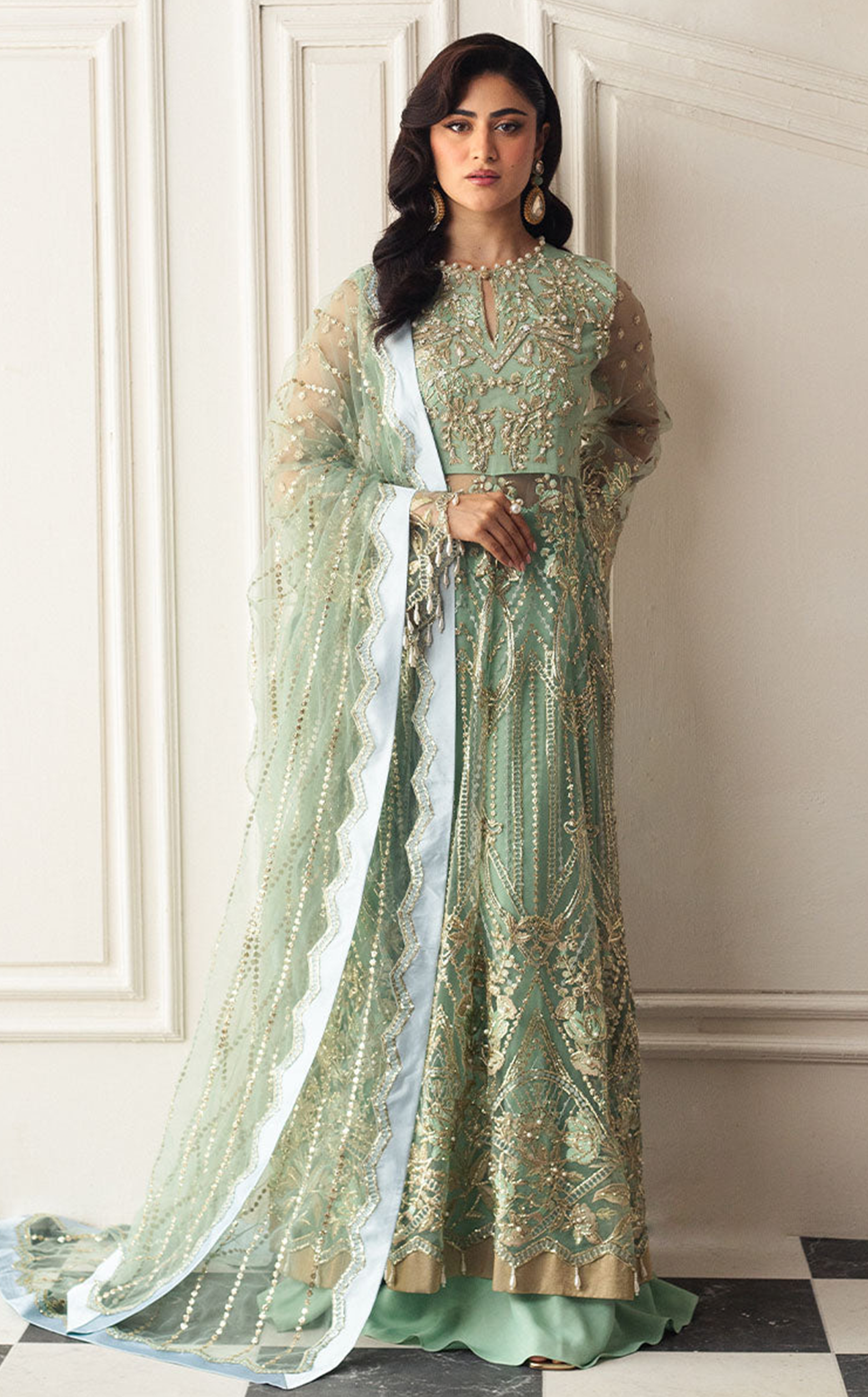Aura By Mushq Embroidered Net 4 Piece Unstitched Suit MQ24HA D-01 PISTACHIO Aura By Mushq Embroidered Net 4 Piece Unstitched Suit MQ24HA D-01 PISTACHIO