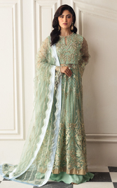 Aura By Mushq Embroidered Net 4 Piece Unstitched Suit MQ24HA D-01 PISTACHIO