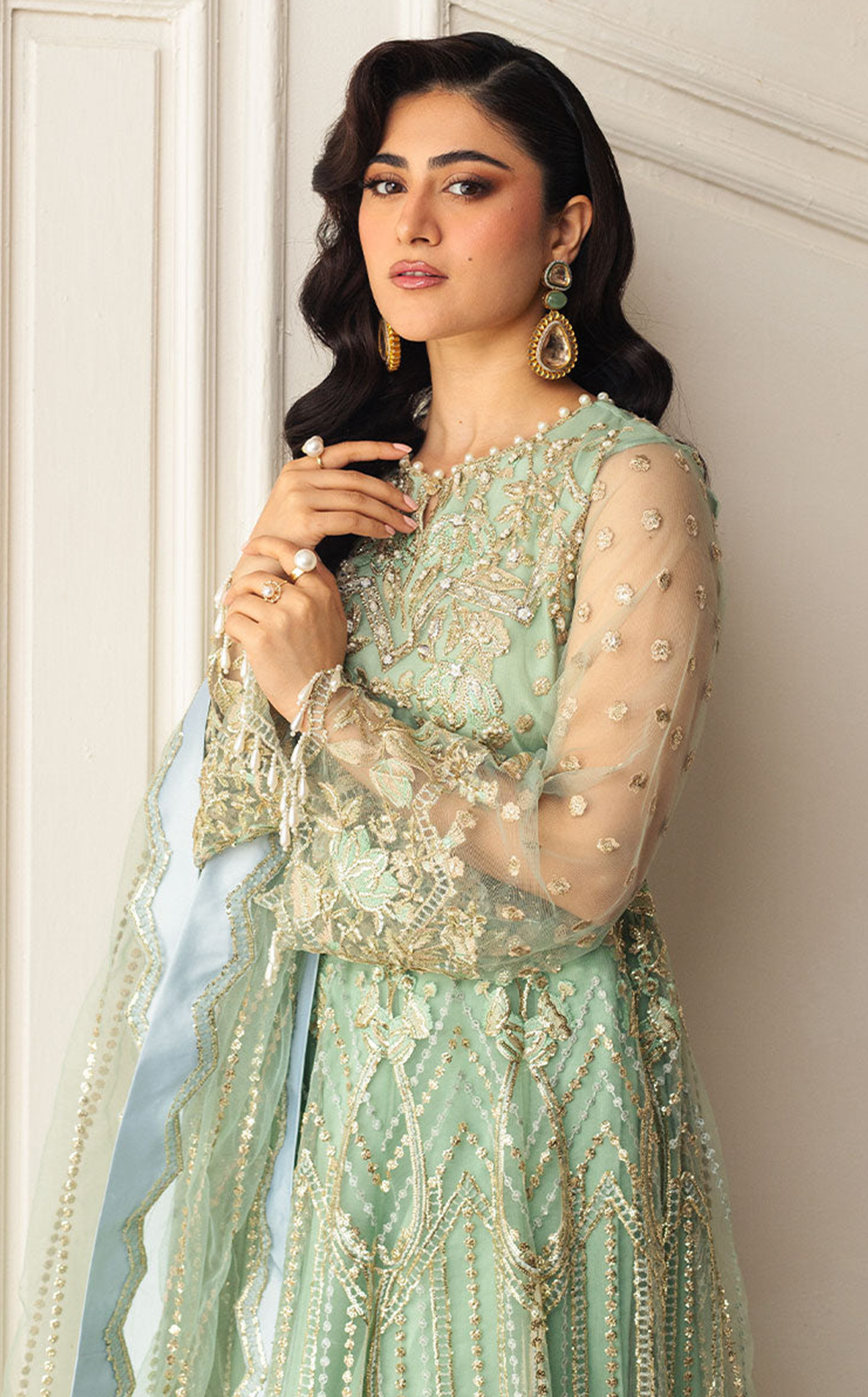 Aura By Mushq Embroidered Net 4 Piece Unstitched Suit MQ24HA D-01 PISTACHIO Aura By Mushq Embroidered Net 4 Piece Unstitched Suit MQ24HA D-01 PISTACHIO