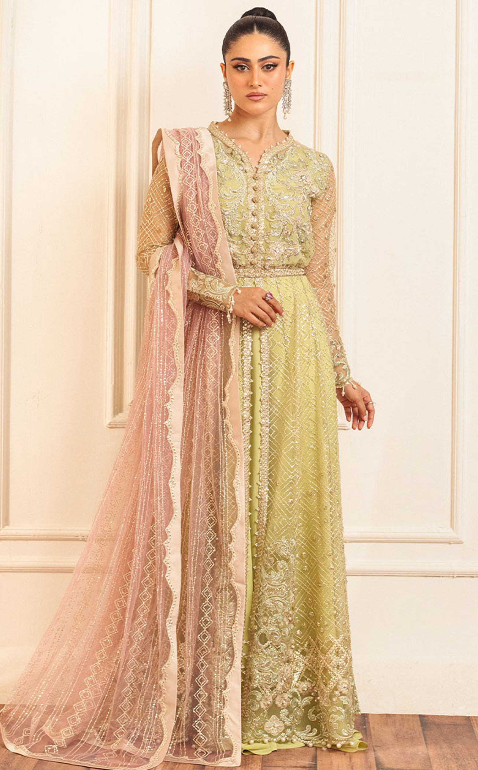 Aura By Mushq Embroidered Net 4 Piece Unstitched Suit MQ24HA D-02 WASABI Aura By Mushq Embroidered Net 4 Piece Unstitched Suit MQ24HA D-02 WASABI