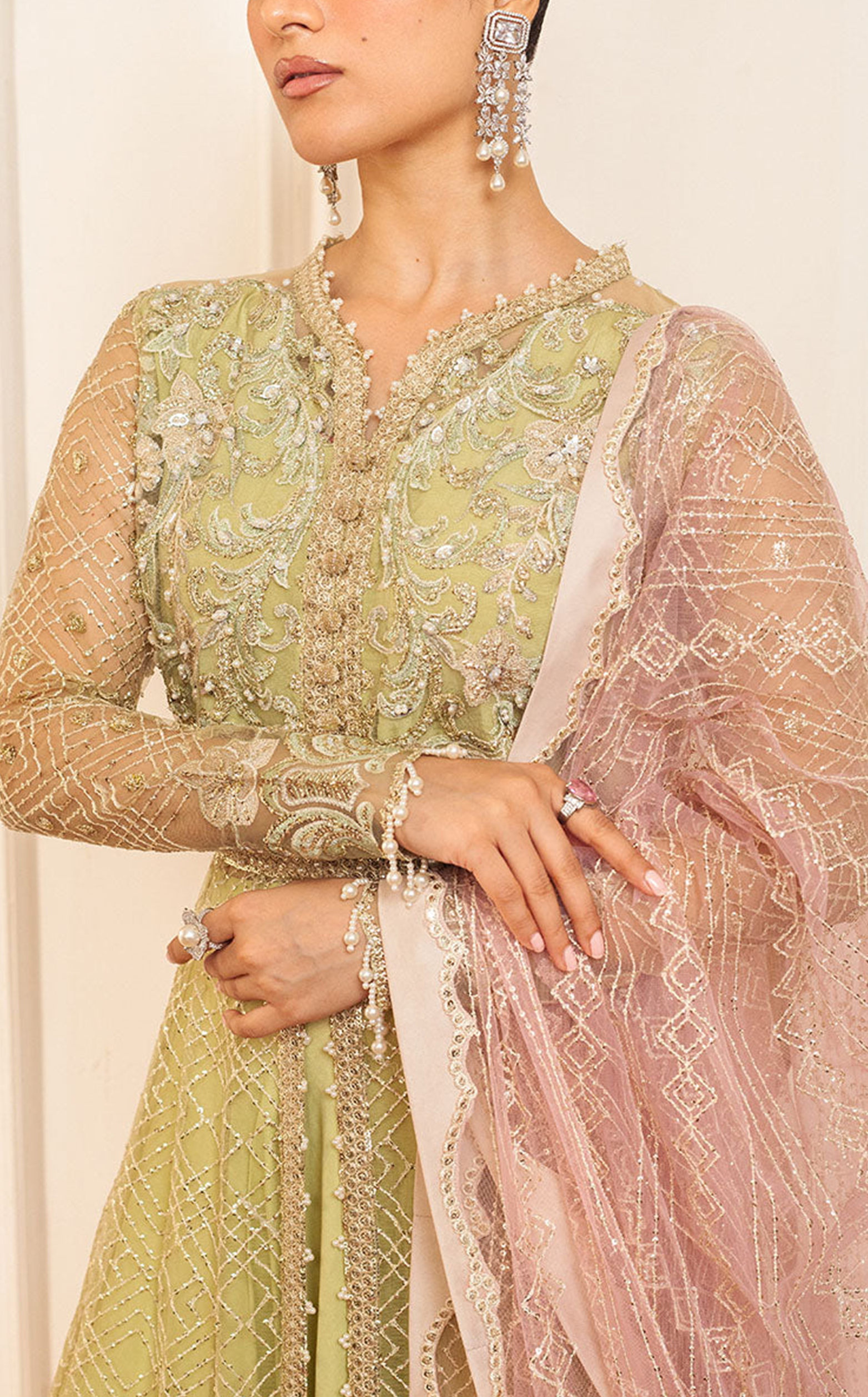 Aura By Mushq Embroidered Net 4 Piece Unstitched Suit MQ24HA D-02 WASABI Aura By Mushq Embroidered Net 4 Piece Unstitched Suit MQ24HA D-02 WASABI