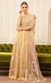 Aura By Mushq Embroidered Net 4 Piece Unstitched Suit MQ24HA D-03 CHAMOIS