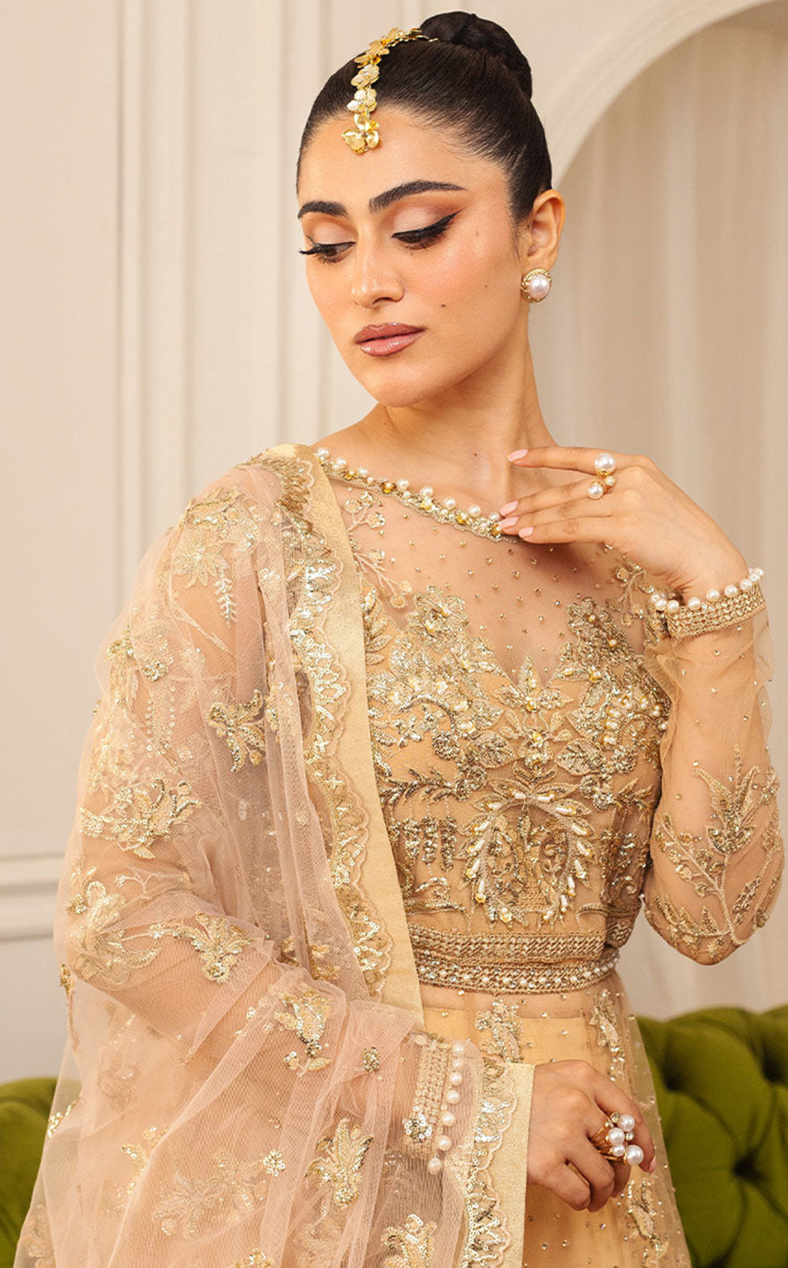 Aura By Mushq Embroidered Net 4 Piece Unstitched Suit MQ24HA D-03 CHAMOIS Aura By Mushq Embroidered Net 4 Piece Unstitched Suit MQ24HA D-03 CHAMOIS