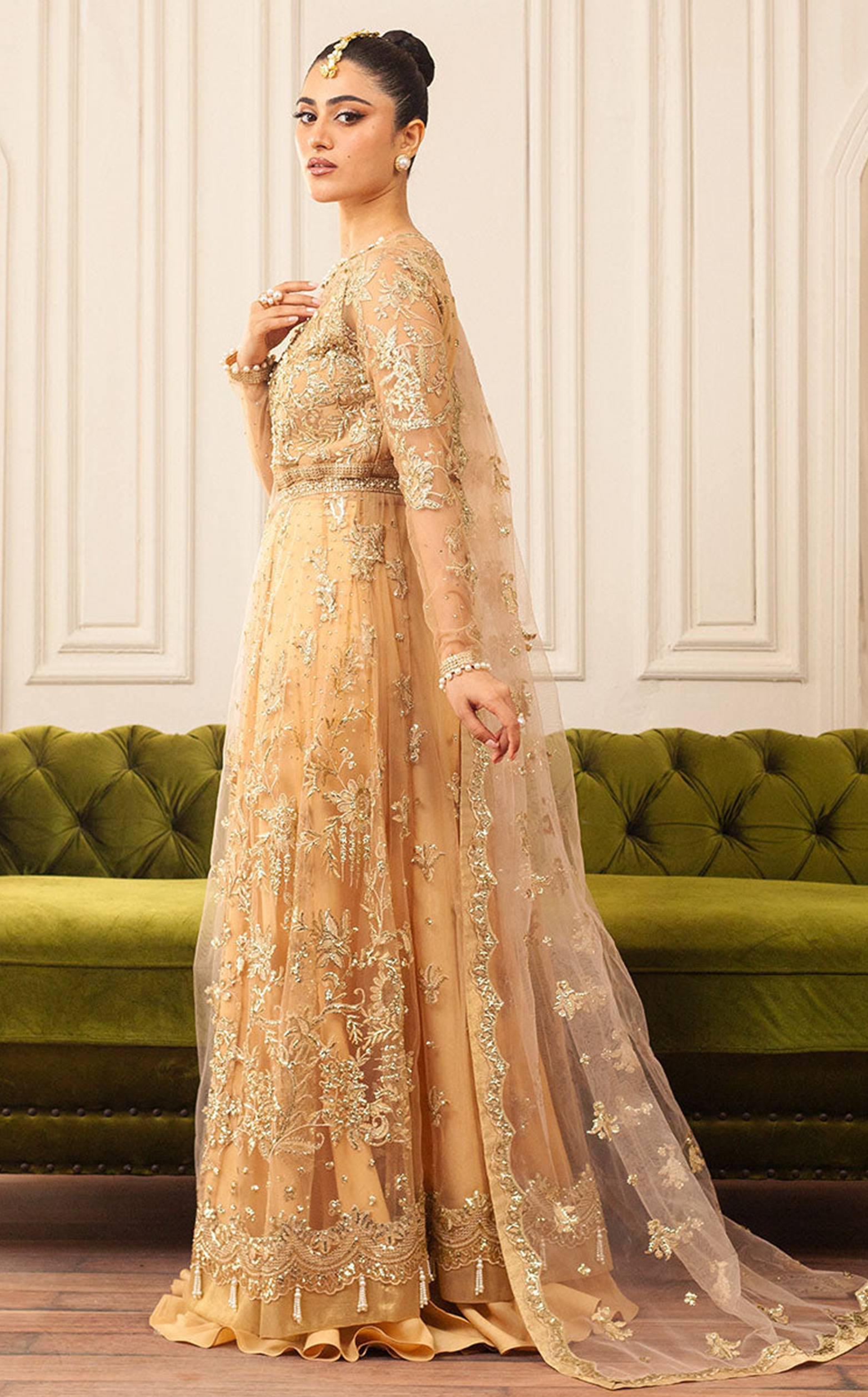 Aura By Mushq Embroidered Net 4 Piece Unstitched Suit MQ24HA D-03 CHAMOIS Aura By Mushq Embroidered Net 4 Piece Unstitched Suit MQ24HA D-03 CHAMOIS