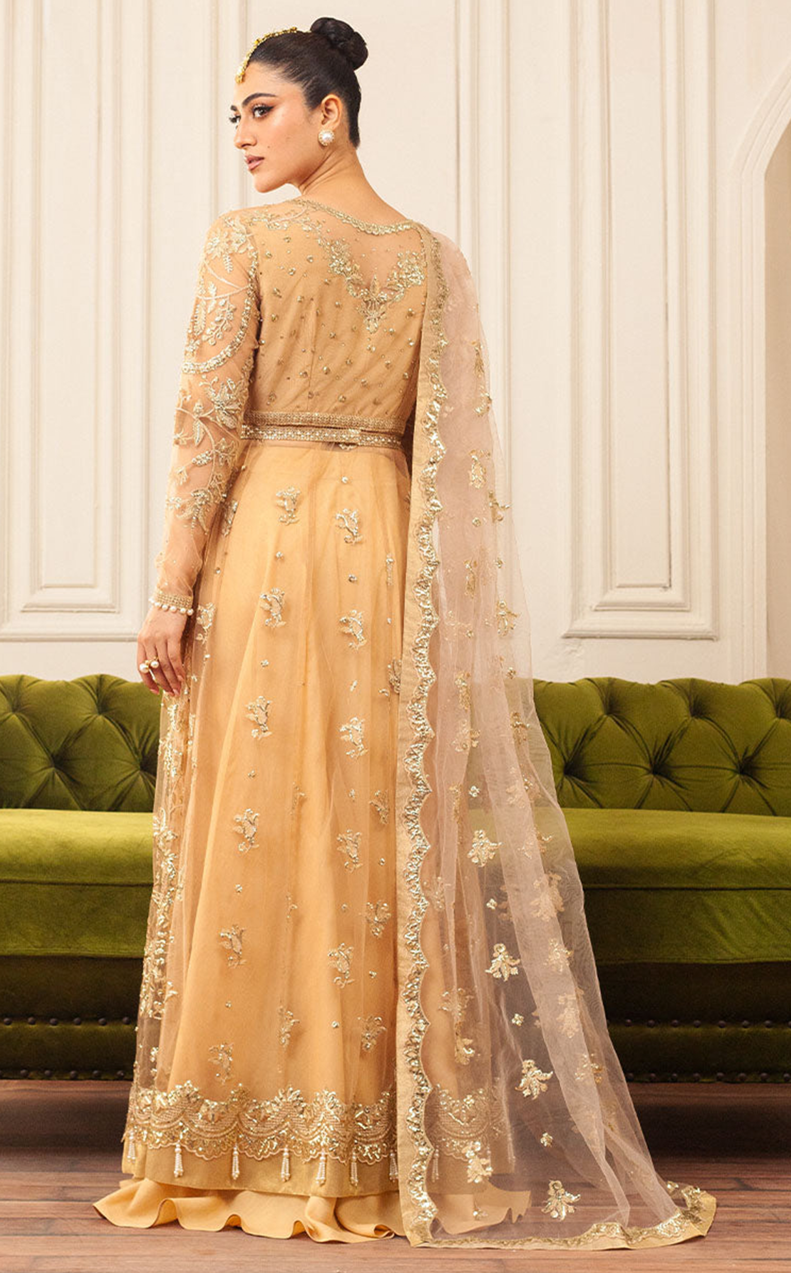 Aura By Mushq Embroidered Net 4 Piece Unstitched Suit MQ24HA D-03 CHAMOIS Aura By Mushq Embroidered Net 4 Piece Unstitched Suit MQ24HA D-03 CHAMOIS