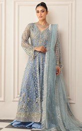 Aura By Mushq Embroidered Net 4 Piece Unstitched Suit MQ24HA D-04 PERIWINKLE