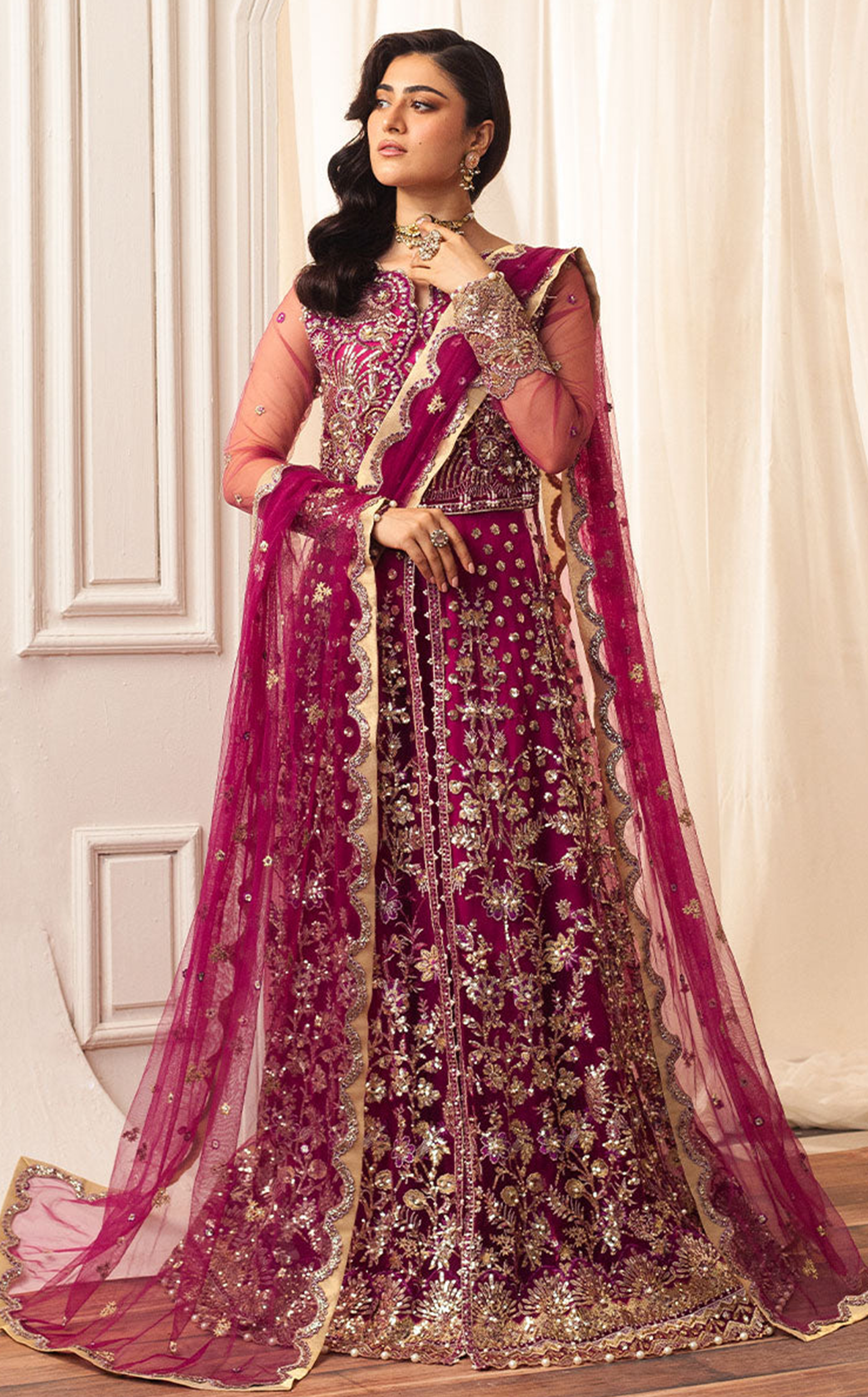 Aura By Mushq Embroidered Net 4 Piece Unstitched Suit MQ24HA D-05 FUCHSIA Aura By Mushq Embroidered Net 4 Piece Unstitched Suit MQ24HA D-05 FUCHSIA