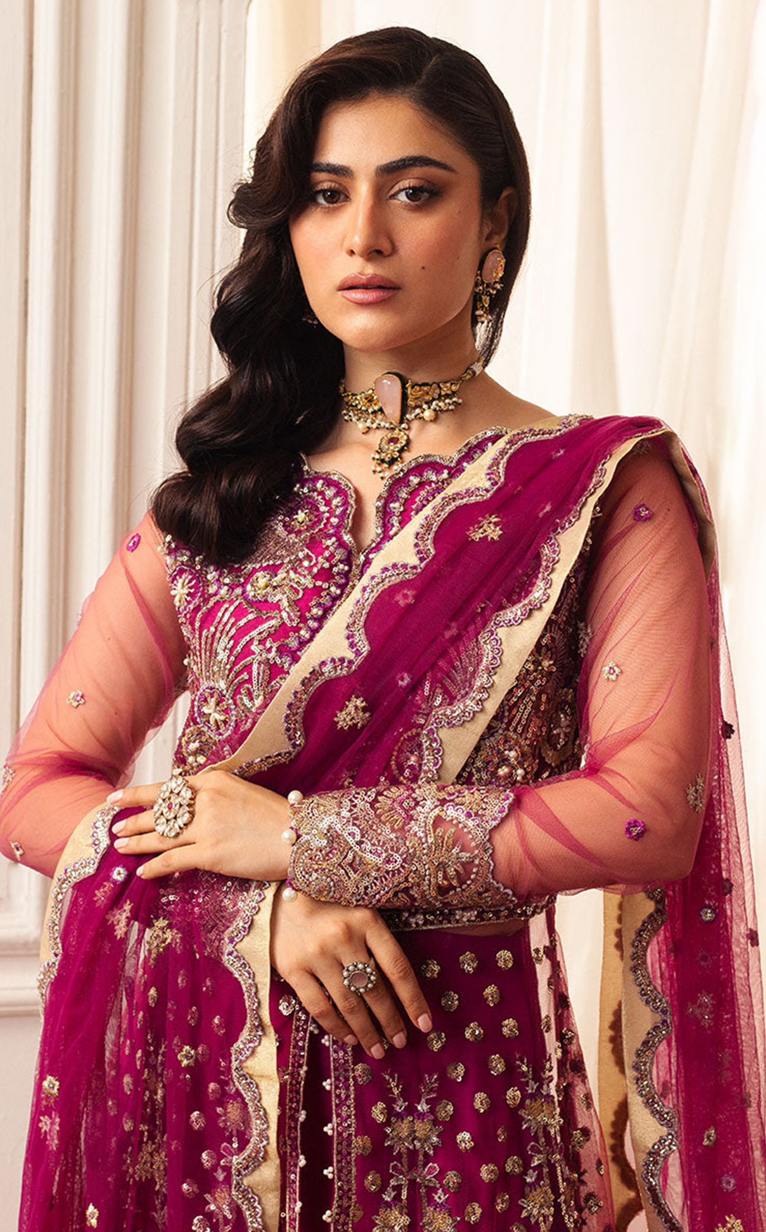Aura By Mushq Embroidered Net 4 Piece Unstitched Suit MQ24HA D-05 FUCHSIA Aura By Mushq Embroidered Net 4 Piece Unstitched Suit MQ24HA D-05 FUCHSIA