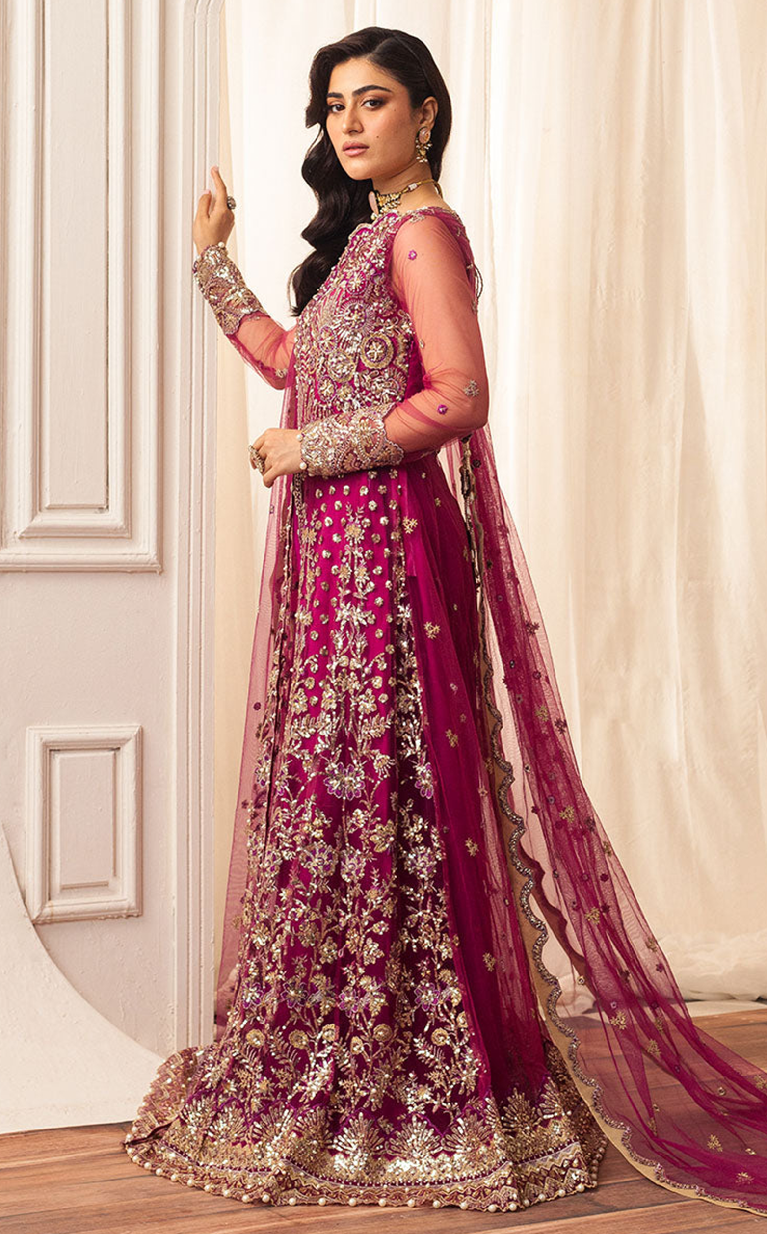 Aura By Mushq Embroidered Net 4 Piece Unstitched Suit MQ24HA D-05 FUCHSIA Aura By Mushq Embroidered Net 4 Piece Unstitched Suit MQ24HA D-05 FUCHSIA