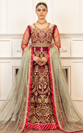 Aura By Mushq Embroidered Net 4 Piece Unstitched Suit MQ24HA D-06 SCARLET