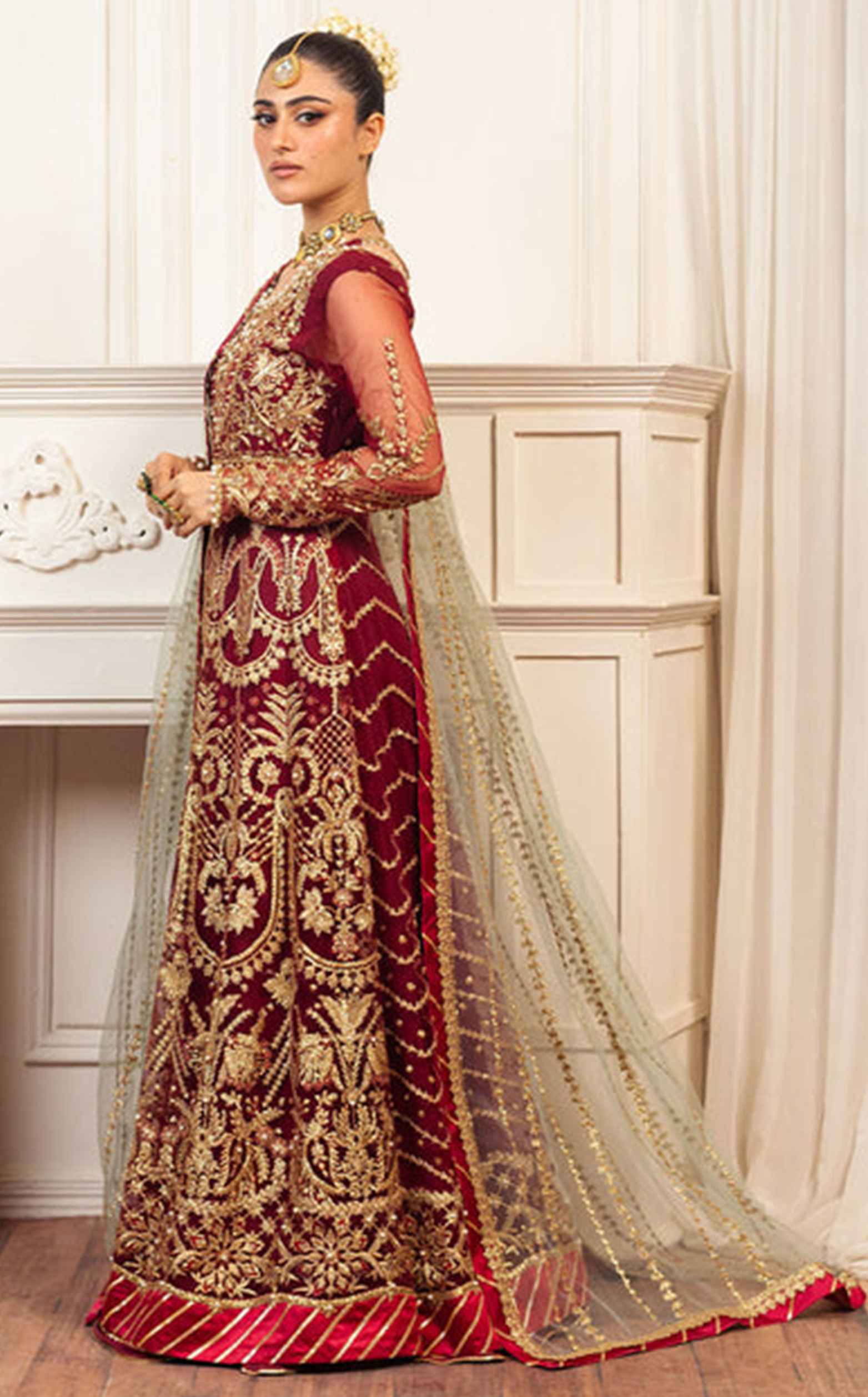 Aura By Mushq Embroidered Net 4 Piece Unstitched Suit MQ24HA D-06 SCARLET Aura By Mushq Embroidered Net 4 Piece Unstitched Suit MQ24HA D-06 SCARLET