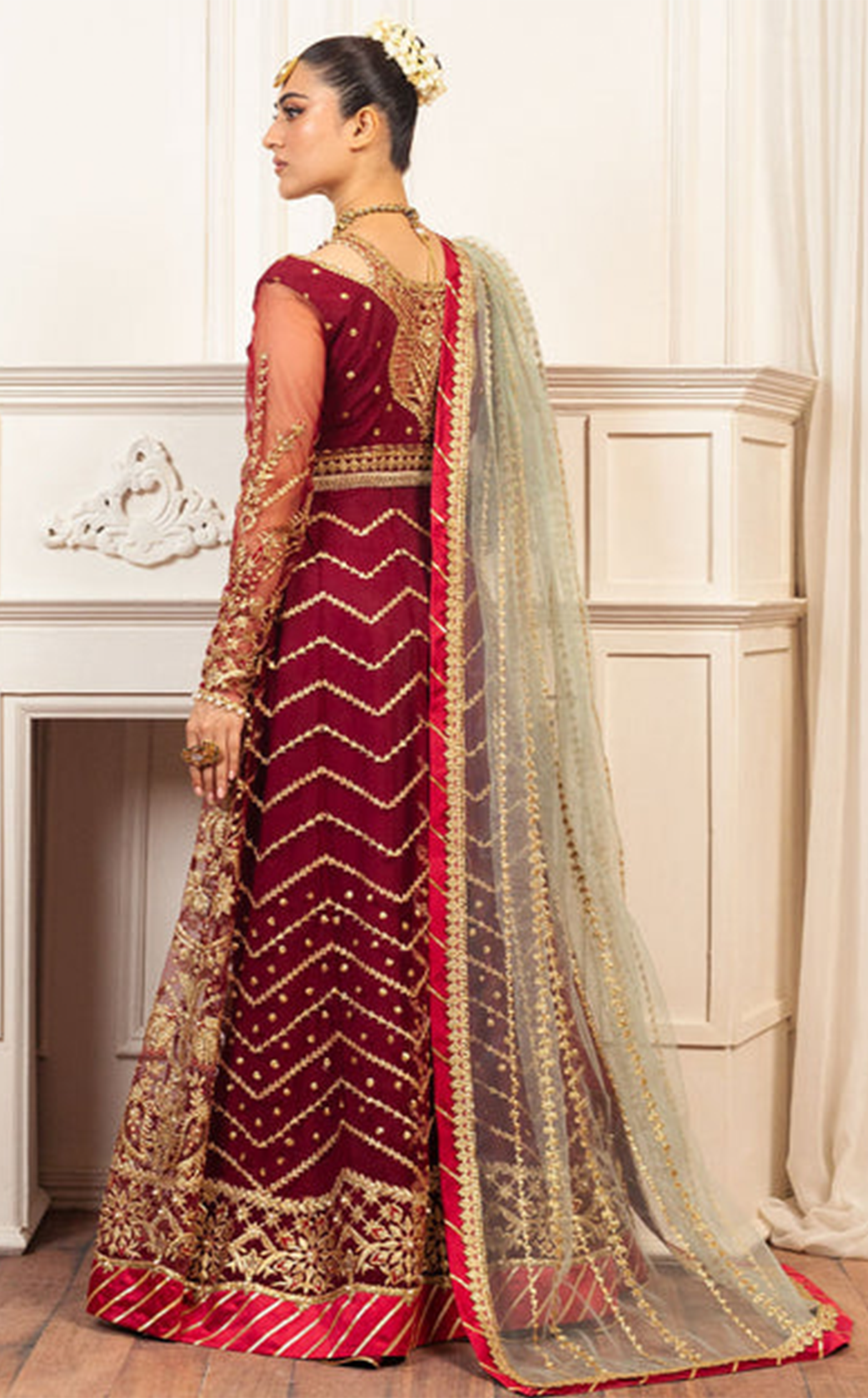 Aura By Mushq Embroidered Net 4 Piece Unstitched Suit MQ24HA D-06 SCARLET Aura By Mushq Embroidered Net 4 Piece Unstitched Suit MQ24HA D-06 SCARLET