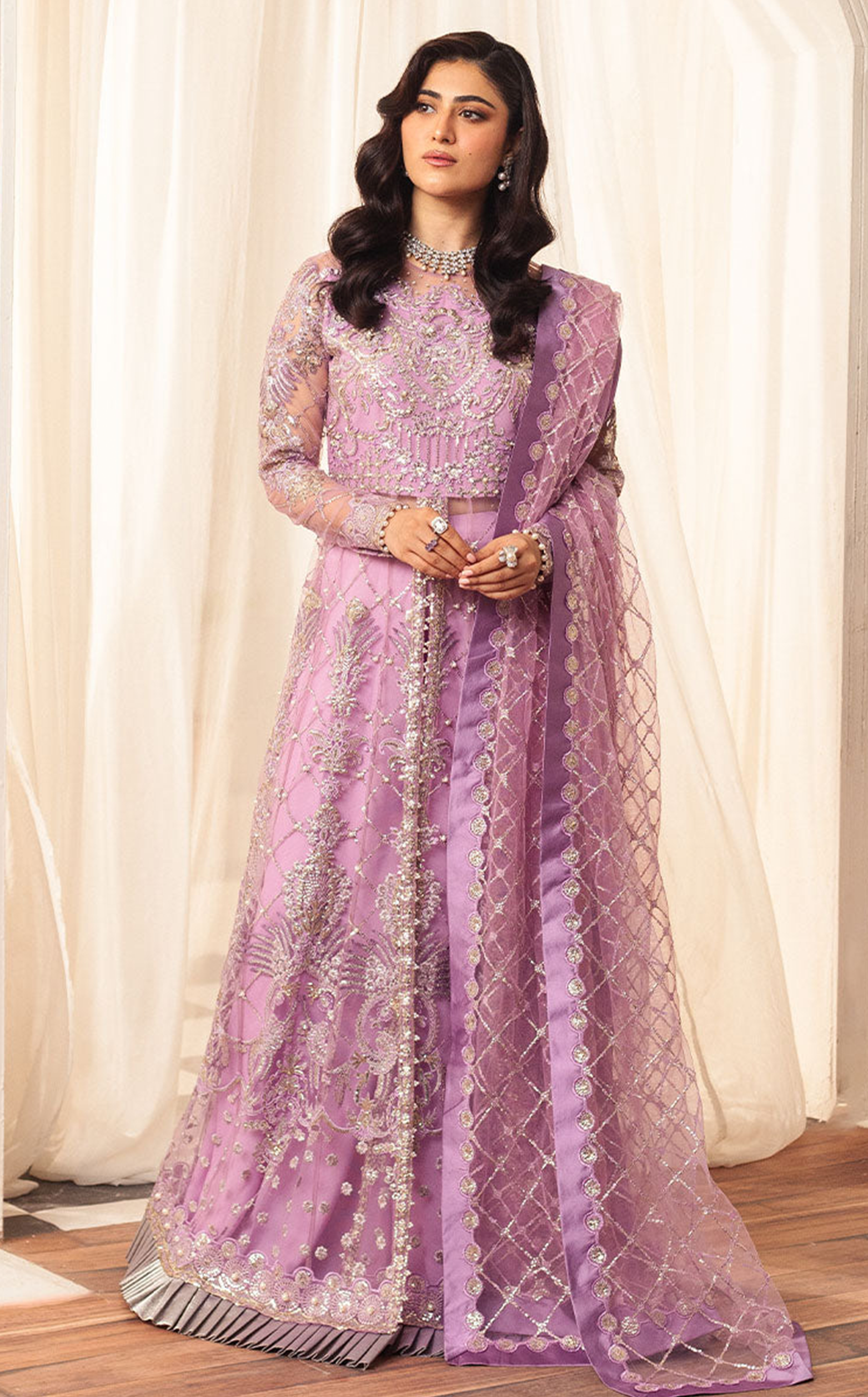 Aura By Mushq Embroidered Net 4 Piece Unstitched Suit MQ24HA D-07 HEATHER Aura By Mushq Embroidered Net 4 Piece Unstitched Suit MQ24HA D-07 HEATHER