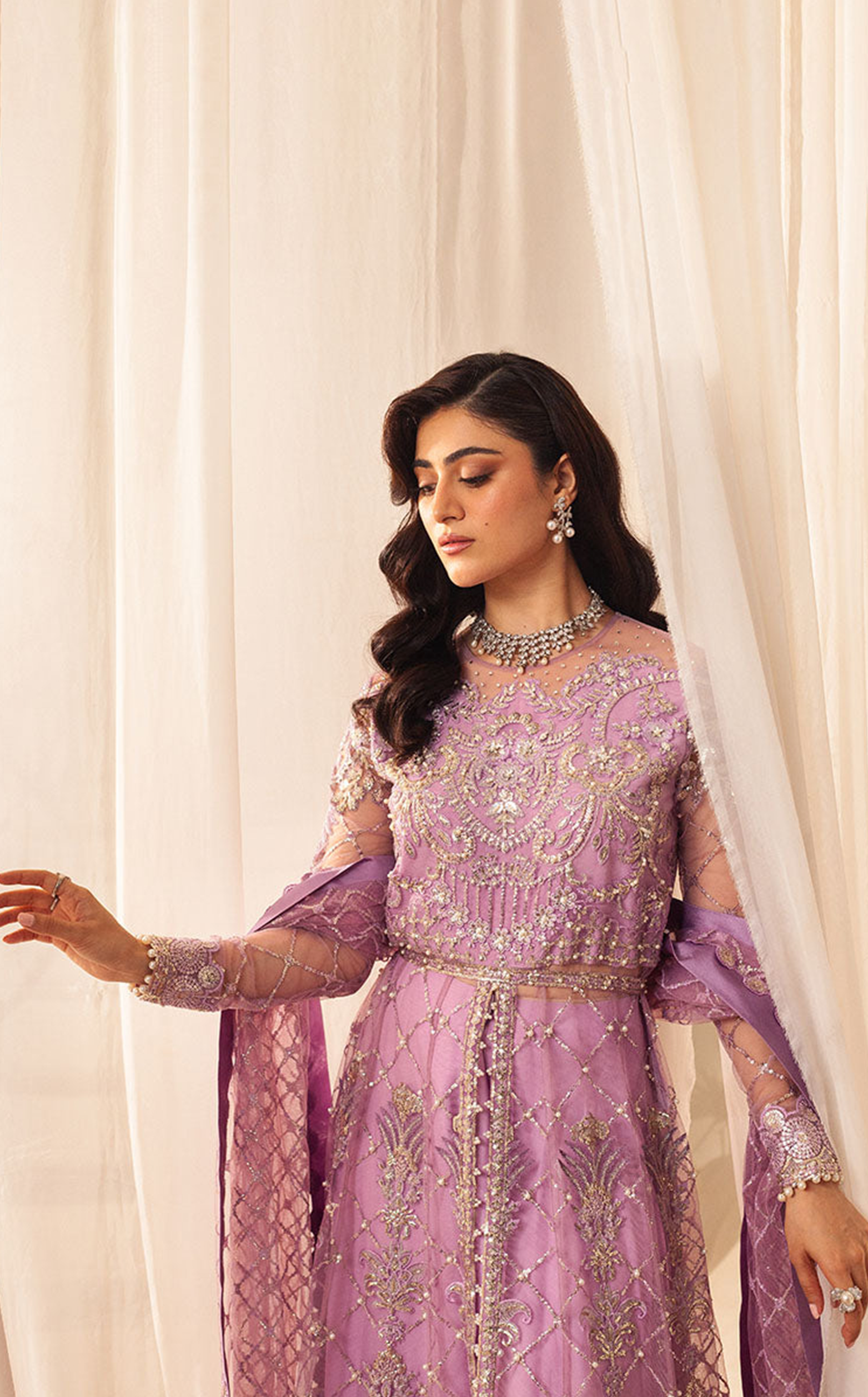 Aura By Mushq Embroidered Net 4 Piece Unstitched Suit MQ24HA D-07 HEATHER Aura By Mushq Embroidered Net 4 Piece Unstitched Suit MQ24HA D-07 HEATHER