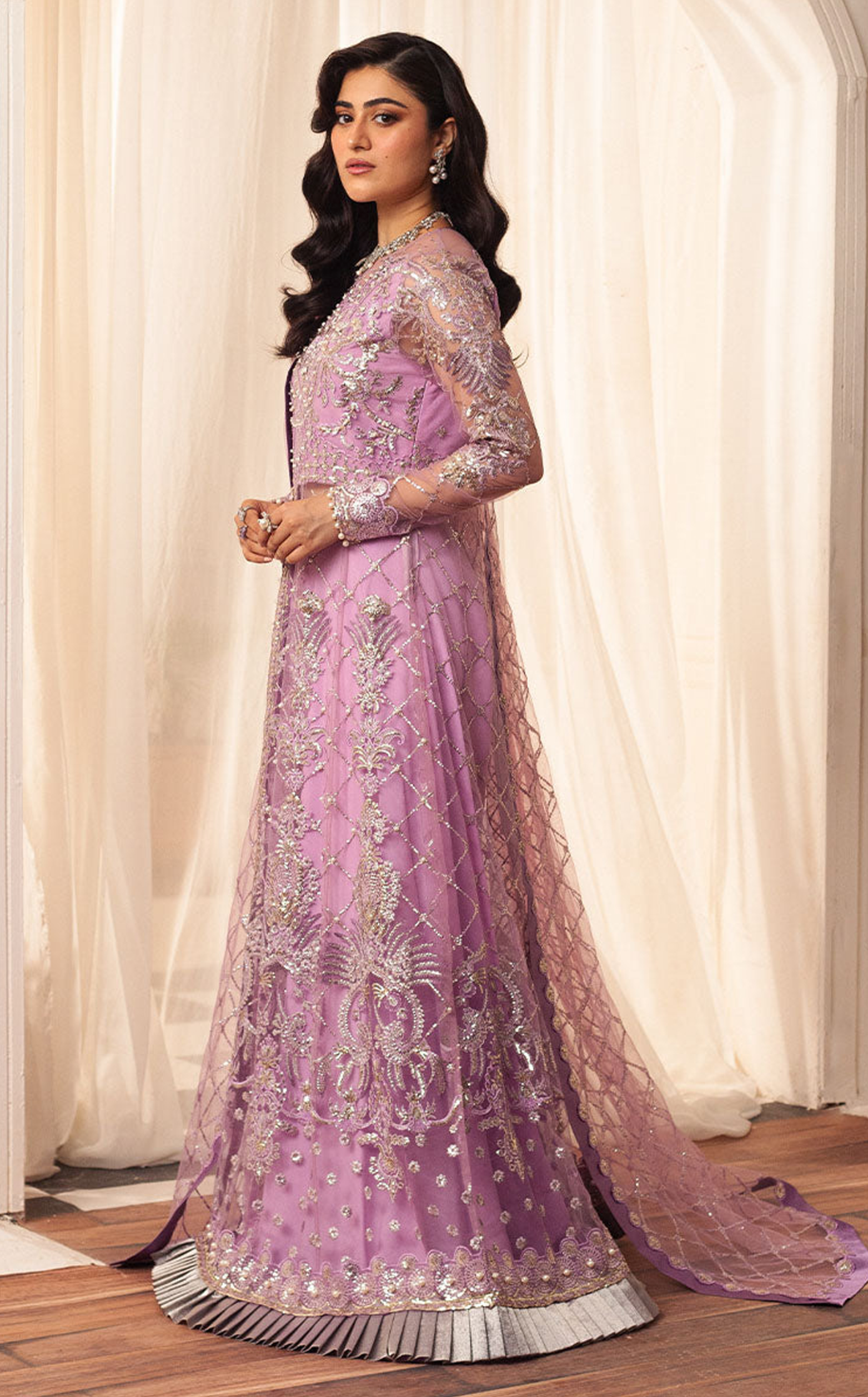 Aura By Mushq Embroidered Net 4 Piece Unstitched Suit MQ24HA D-07 HEATHER Aura By Mushq Embroidered Net 4 Piece Unstitched Suit MQ24HA D-07 HEATHER