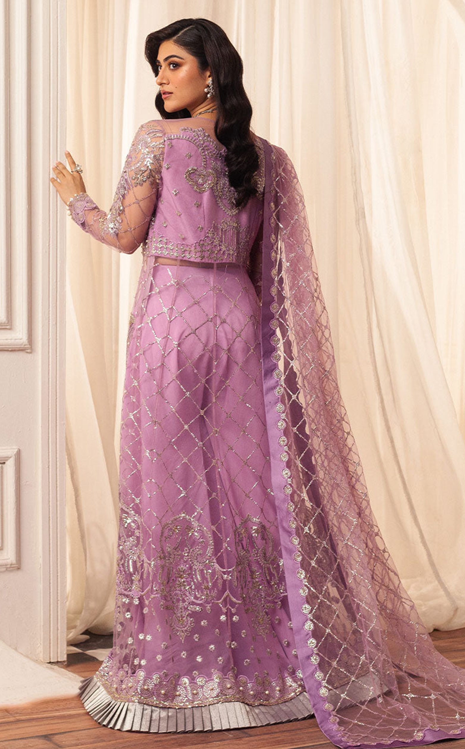 Aura By Mushq Embroidered Net 4 Piece Unstitched Suit MQ24HA D-07 HEATHER Aura By Mushq Embroidered Net 4 Piece Unstitched Suit MQ24HA D-07 HEATHER