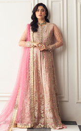 Aura By Mushq Embroidered Net 4 Piece Unstitched Suit MQ24HA D-08 AMARANTH