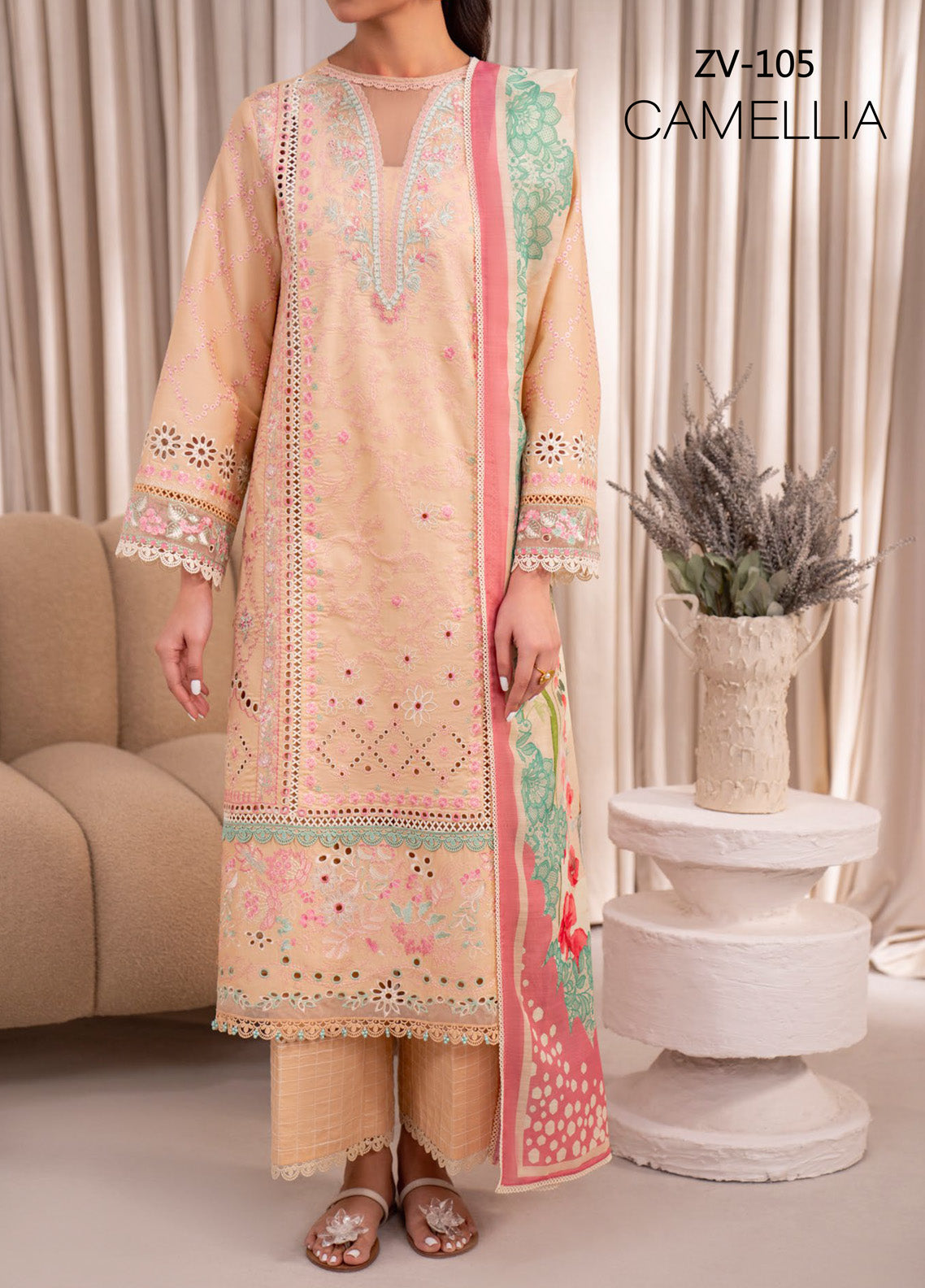 Azalea By Zavi Embroidered Lawn 3 Piece Unstitched Suit ZV25AL D-105 Azalea By Zavi Embroidered Lawn 3 Piece Unstitched Suit ZV25AL D-105