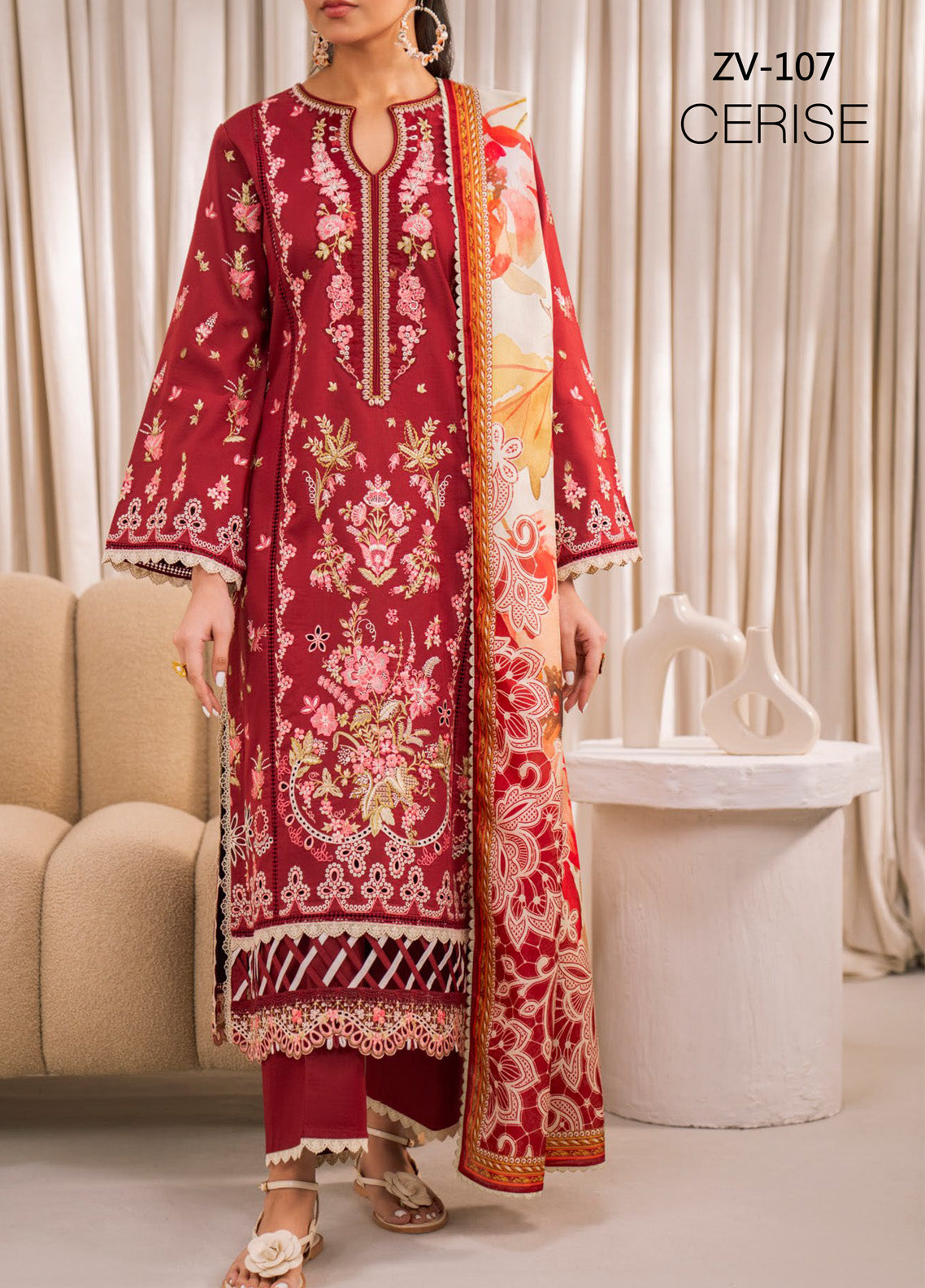 Azalea By Zavi Embroidered Lawn 3 Piece Unstitched Suit ZV25AL D-107 Azalea By Zavi Embroidered Lawn 3 Piece Unstitched Suit ZV25AL D-107