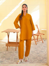 Basics By Zauk Plain Indian Raw Silk 2 Piece Stitched Suit ZK25SBD1 D-MUSTARD