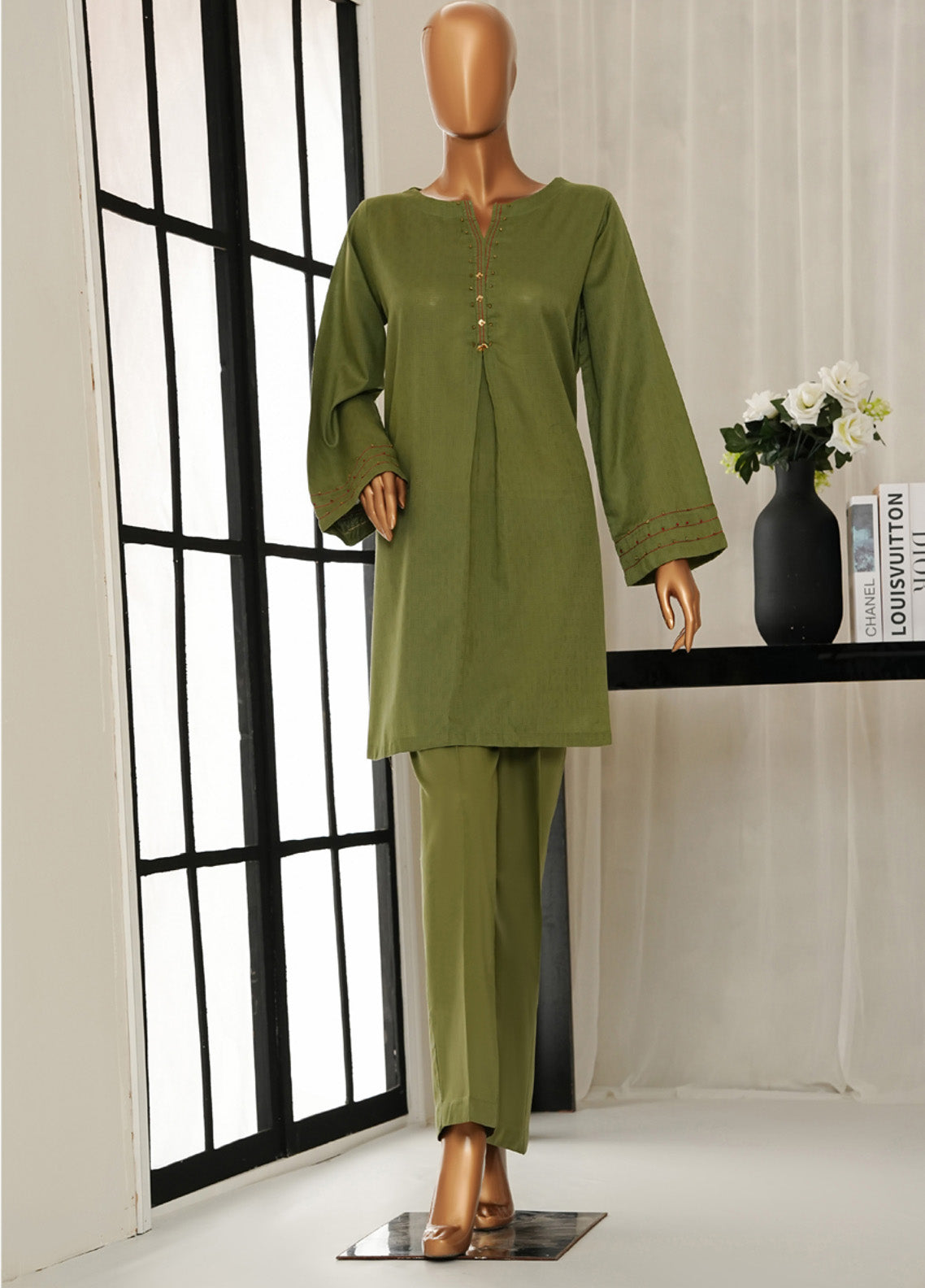 Basics Solids By HZ Textile Twinset Dobby Jacquard 2 Piece Stitched Suit HZ25BSV1 TS-04GN Basics Solids By HZ Textile Twinset Dobby Jacquard 2 Piece Stitched Suit HZ25BSV1 TS-04GN