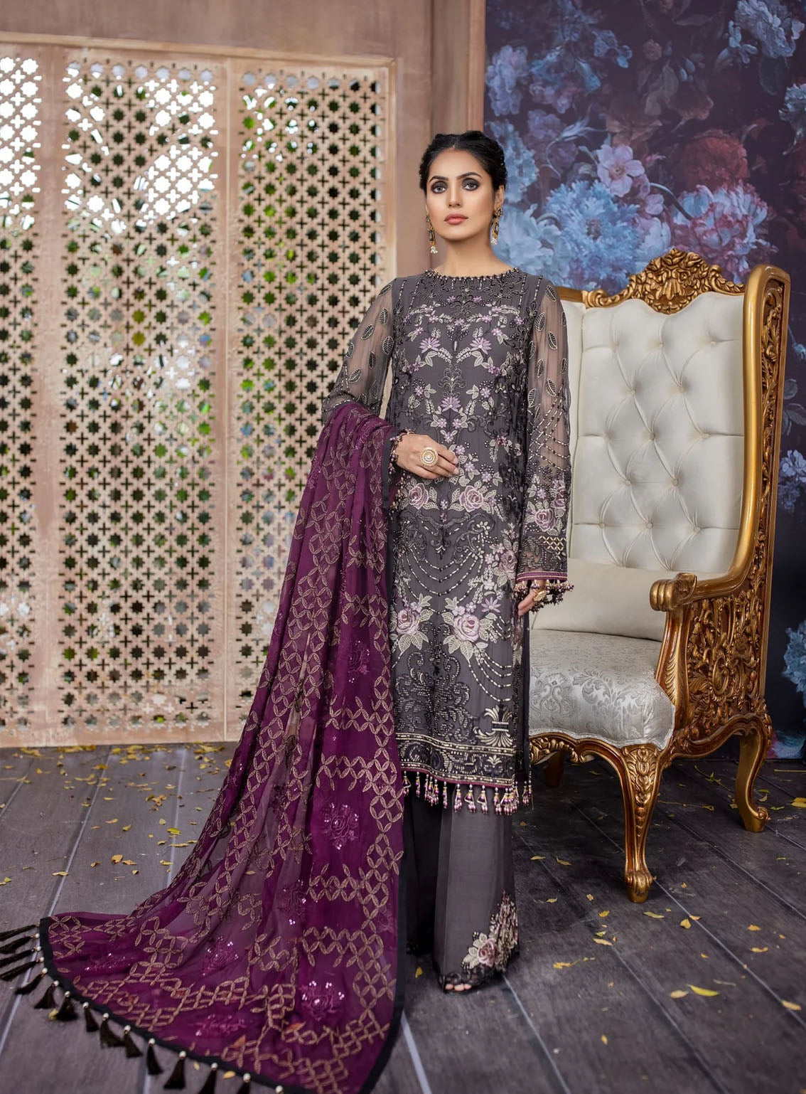 Best Of Flossie Luxury Embroidered Chiffon 3 Piece Unstitched Suit FS24LC D-310 Best Of Flossie Luxury Embroidered Chiffon 3 Piece Unstitched Suit FS24LC D-310