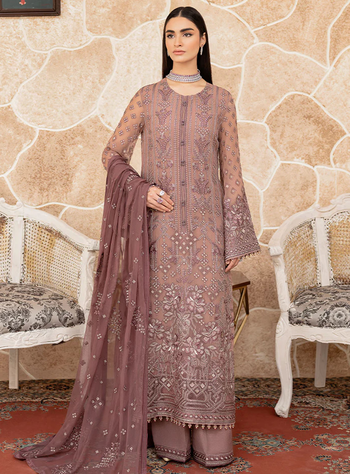 Best Of Flossie Luxury Embroidered Chiffon 3 Piece Unstitched Suit FS24LC D-610 Best Of Flossie Luxury Embroidered Chiffon 3 Piece Unstitched Suit FS24LC D-610