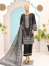 Bin Saeed Black & White Lawn 3 Piece Stitched Suit - BS24BWL BS-01