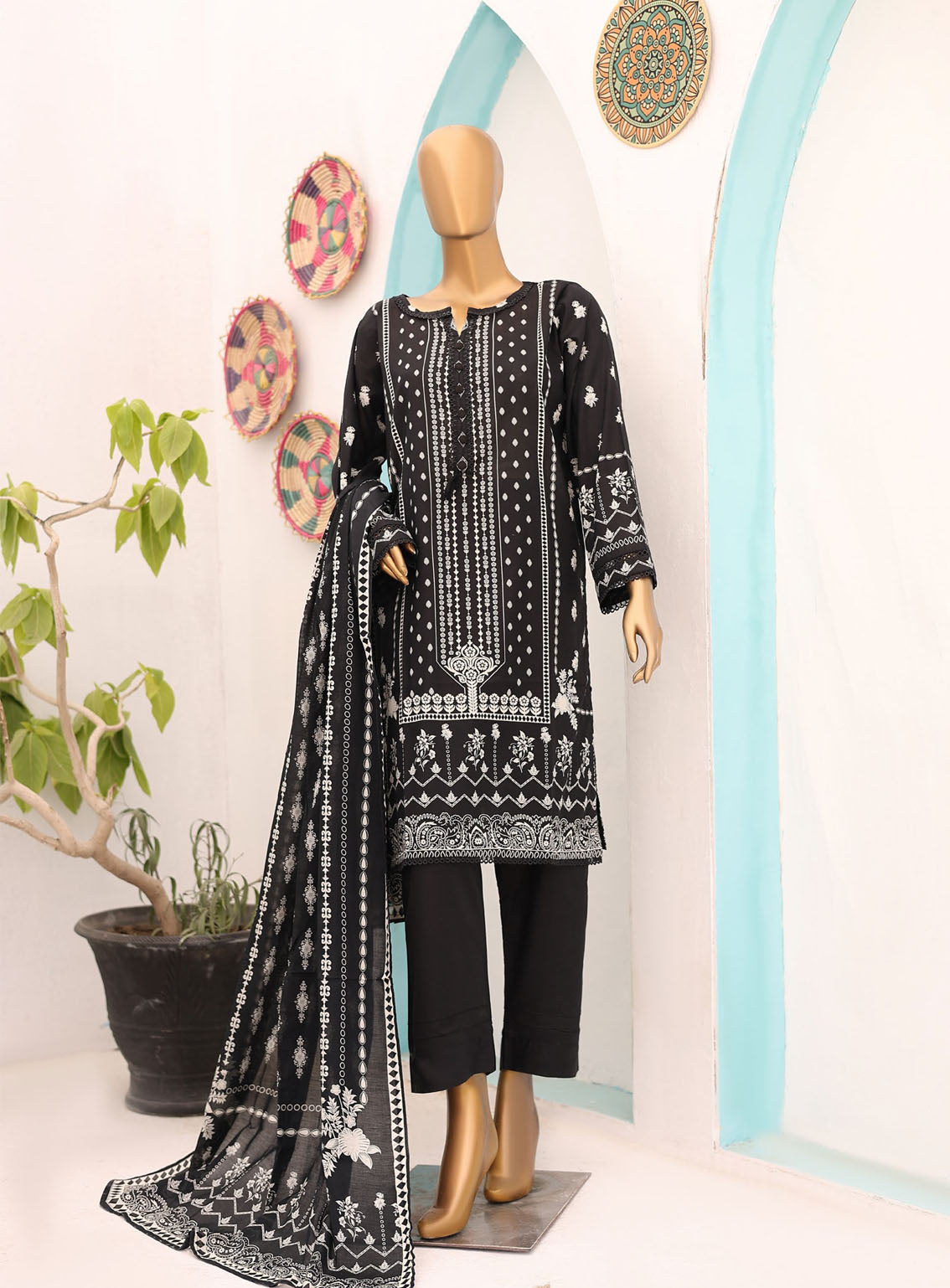 Bin Saeed Black & White Lawn 3 Piece Stitched Suit - BS24BWL BS-02 Bin Saeed Black & White Lawn 3 Piece Stitched Suit - BS24BWL BS-02