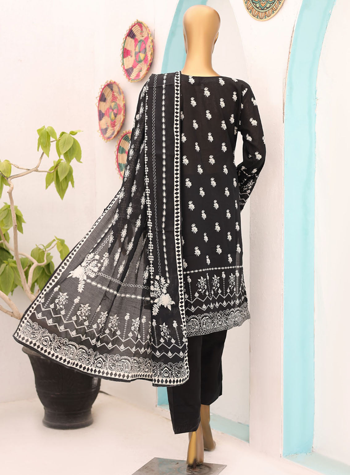 Bin Saeed Black & White Lawn 3 Piece Stitched Suit - BS24BWL BS-02 Bin Saeed Black & White Lawn 3 Piece Stitched Suit - BS24BWL BS-02