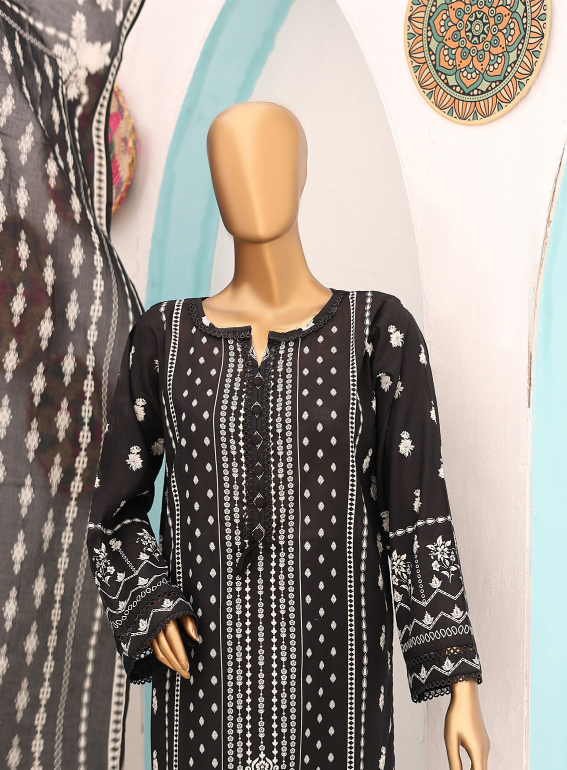 Bin Saeed Black & White Lawn 3 Piece Stitched Suit - BS24BWL BS-02 Bin Saeed Black & White Lawn 3 Piece Stitched Suit - BS24BWL BS-02