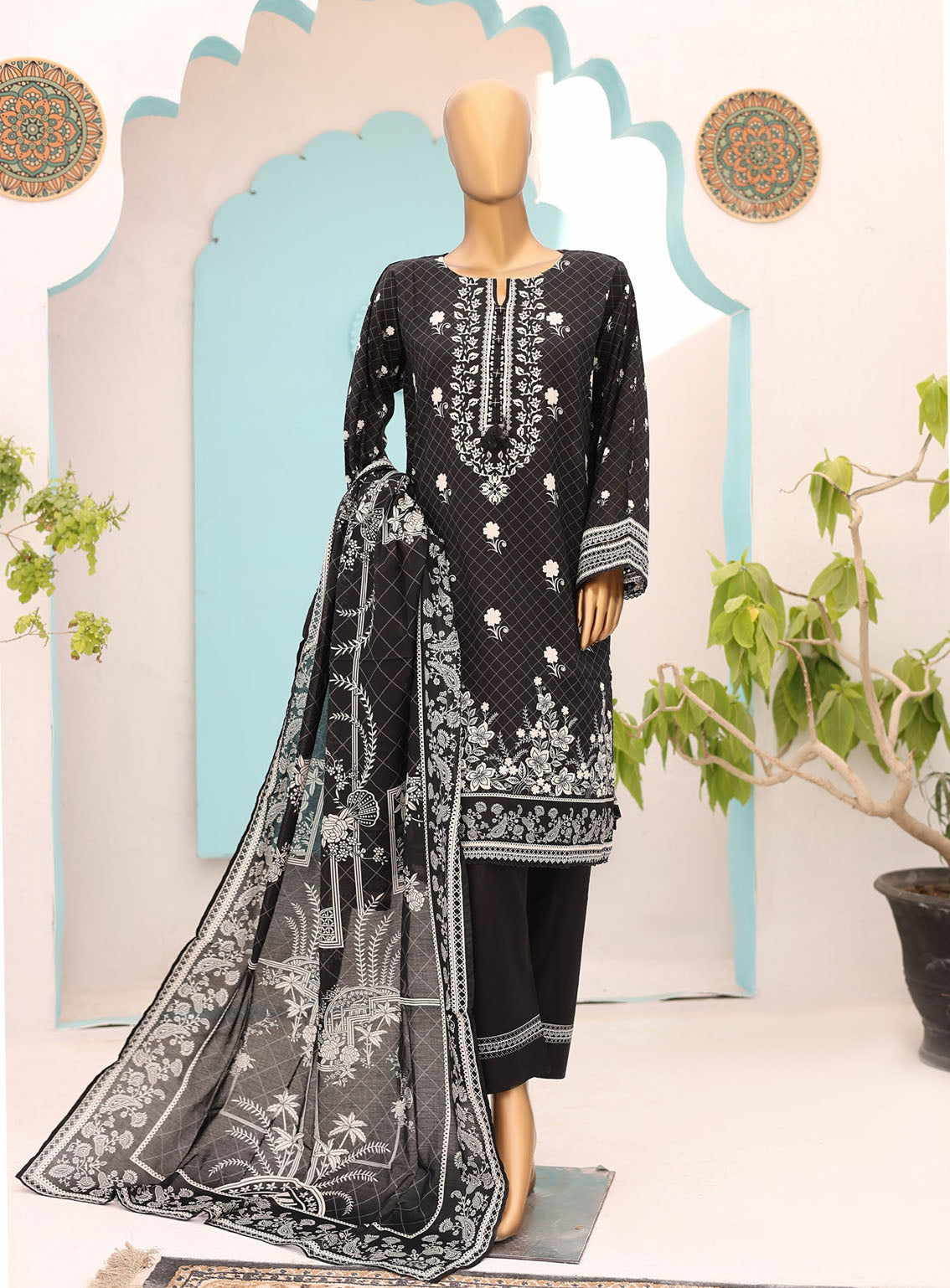 Bin Saeed Black & White Lawn 3 Piece Stitched Suit - BS24BWL BS-03 Bin Saeed Black & White Lawn 3 Piece Stitched Suit - BS24BWL BS-03