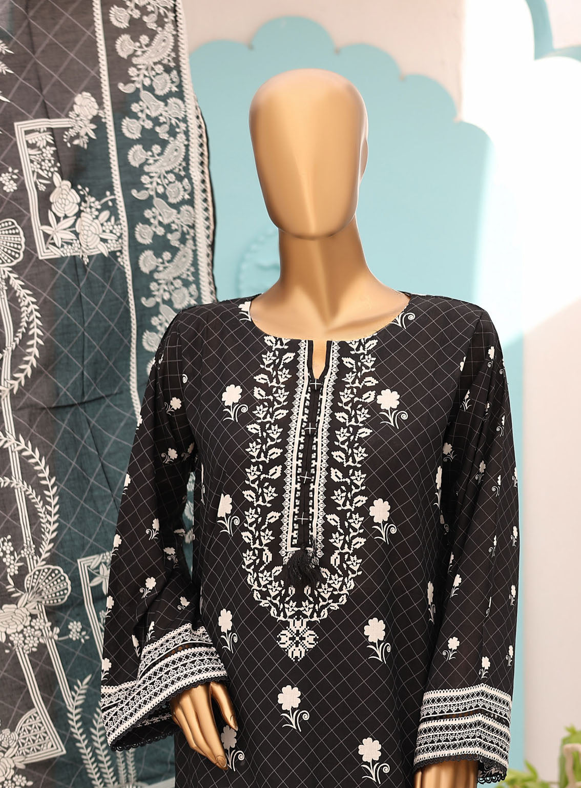 Bin Saeed Black & White Lawn 3 Piece Stitched Suit - BS24BWL BS-03 Bin Saeed Black & White Lawn 3 Piece Stitched Suit - BS24BWL BS-03
